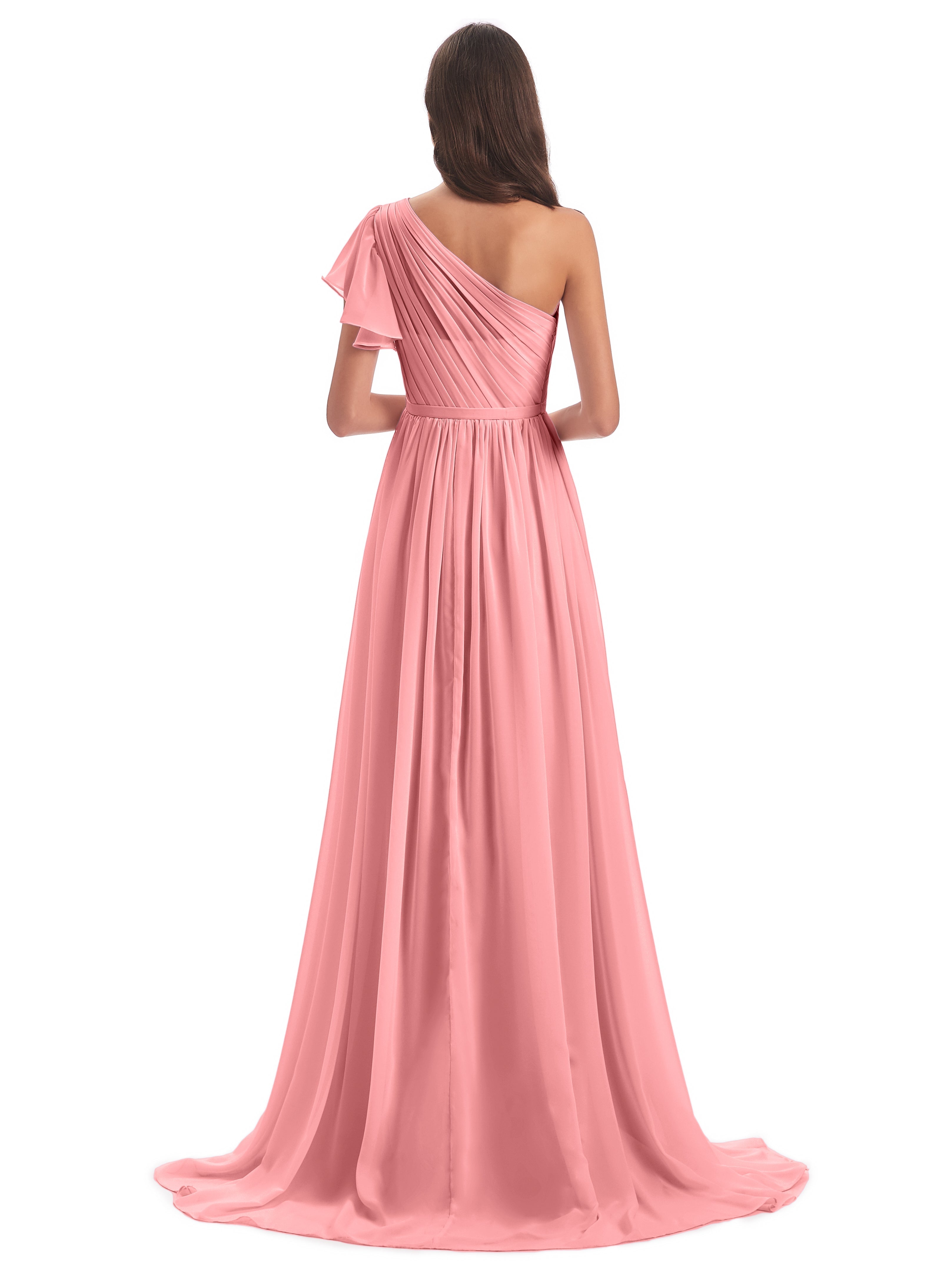 Robes De Demoiselle D'Honneur En Flamant Balayage/Pinceau Traîne Seule-Épaule Robes Demoiselle D'Honneur