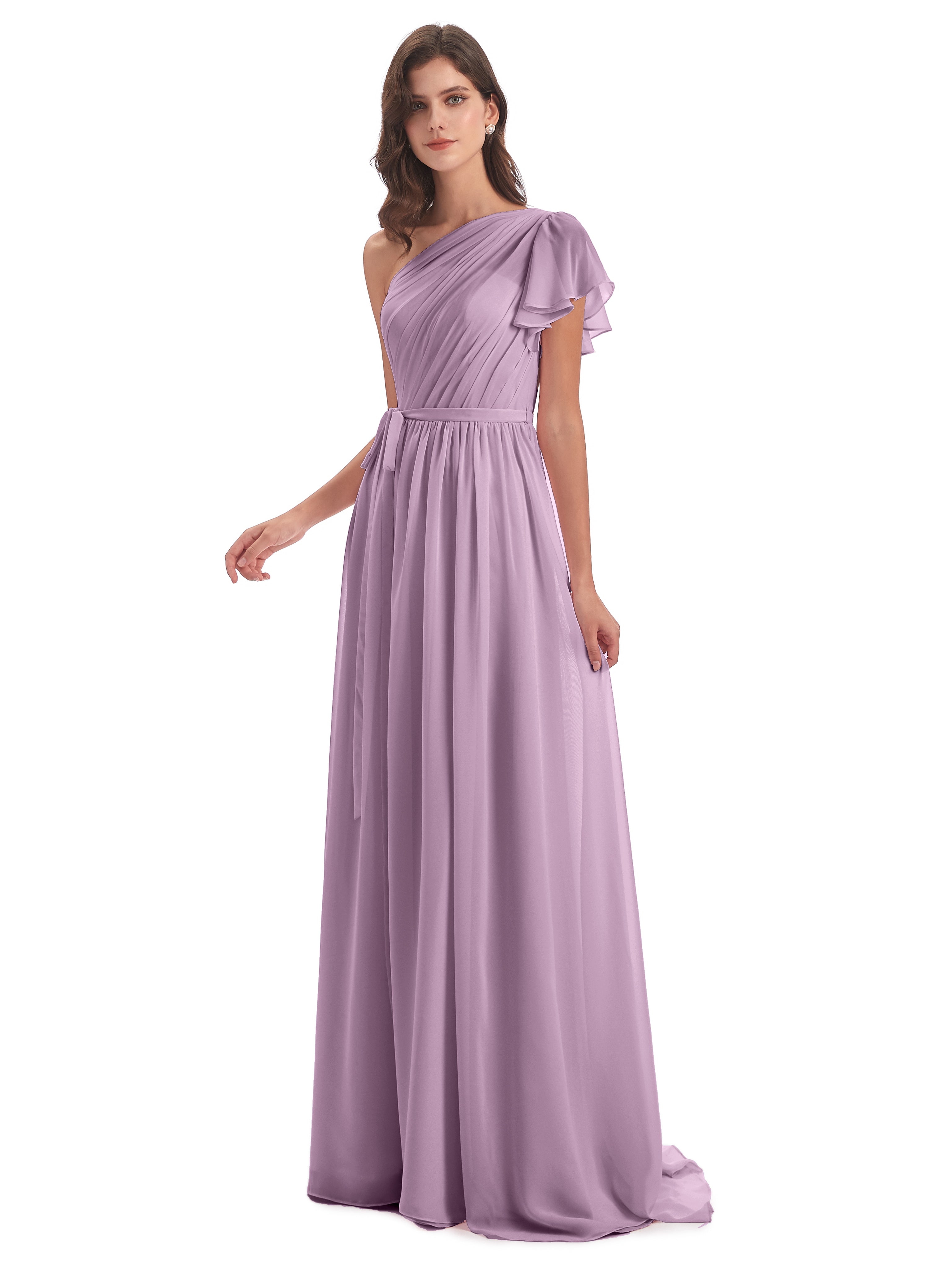 Robes De Demoiselle D'Honneur Glycine Balayage/Pinceau Traîne Seule-Épaule Robes Demoiselle D'Honneur