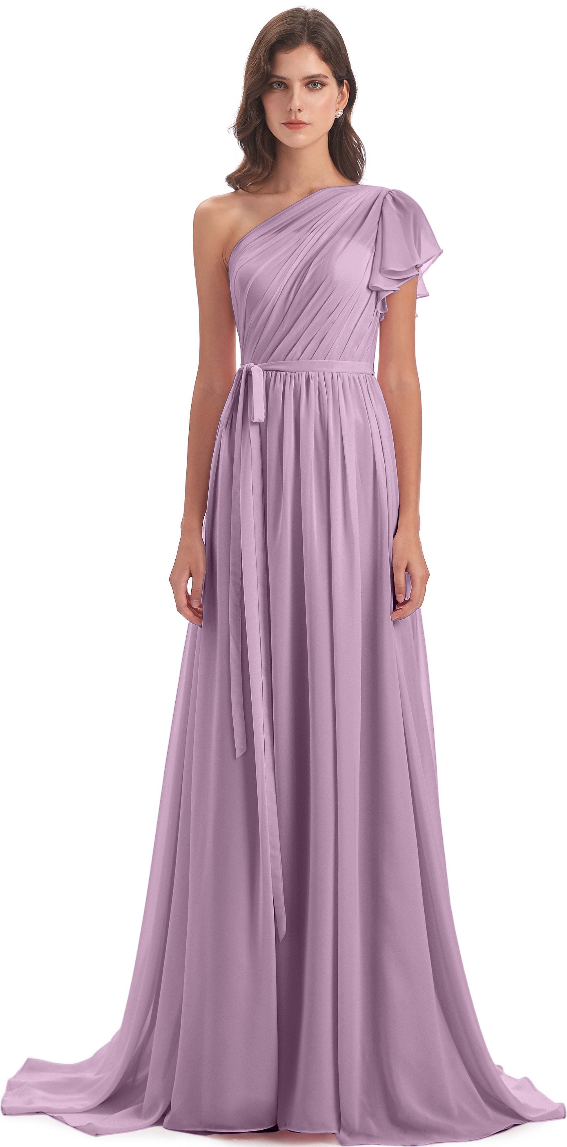 Robes De Demoiselle D'Honneur Glycine Balayage/Pinceau Traîne Seule-Épaule Robes Demoiselle D'Honneur