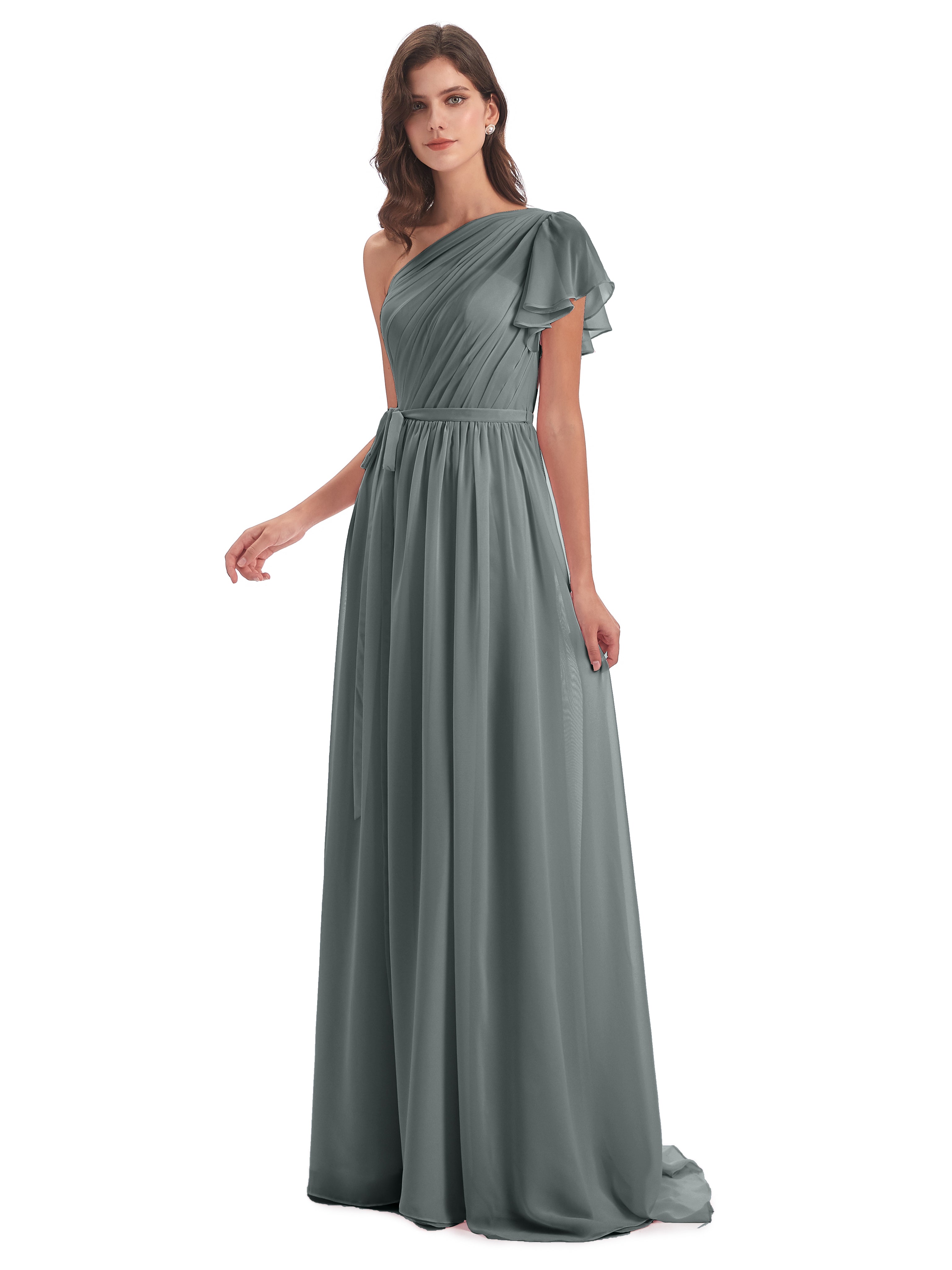Demoiselle D Honneur Gris Balayage/Pinceau Traîne Seule-Épaule Robes Demoiselle D'Honneur
