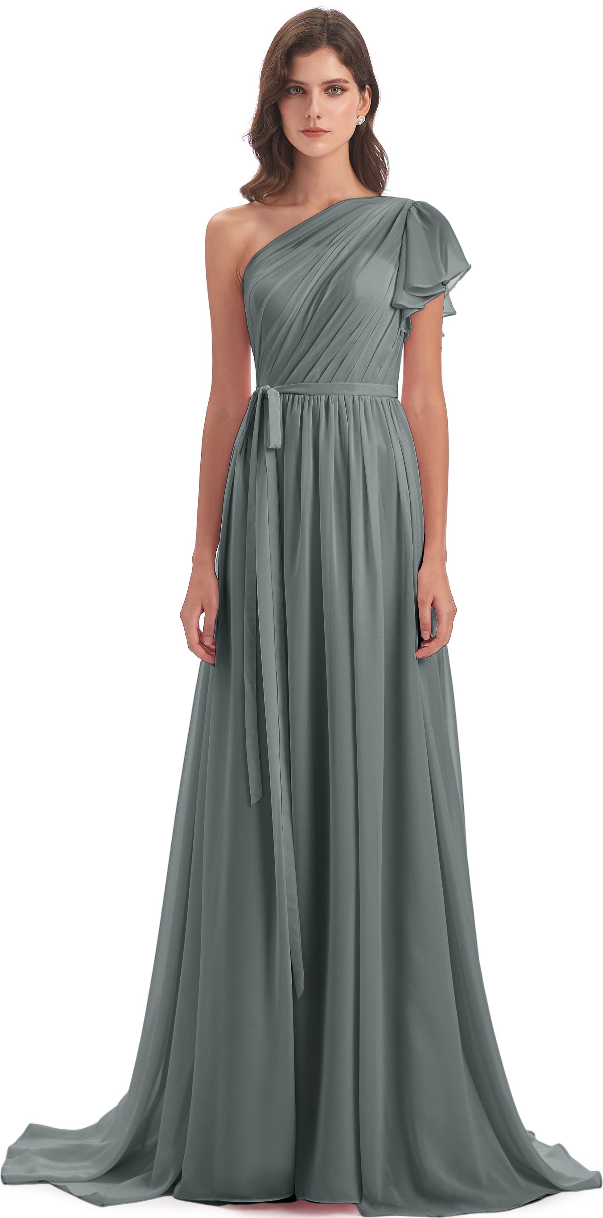 Demoiselle D Honneur Gris Balayage/Pinceau Traîne Seule-Épaule Robes Demoiselle D'Honneur