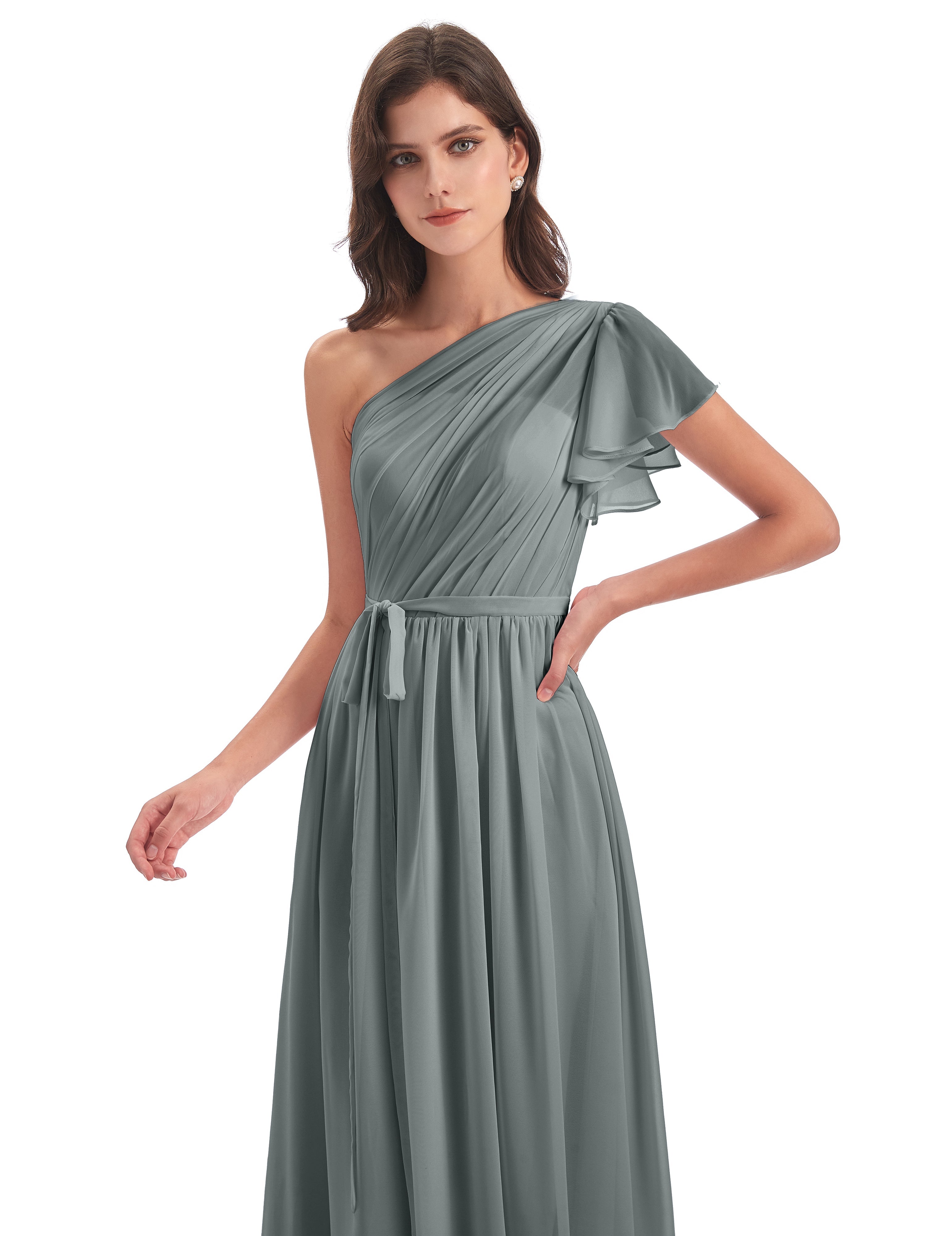 Demoiselle D Honneur Gris Balayage/Pinceau Traîne Seule-Épaule Robes Demoiselle D'Honneur