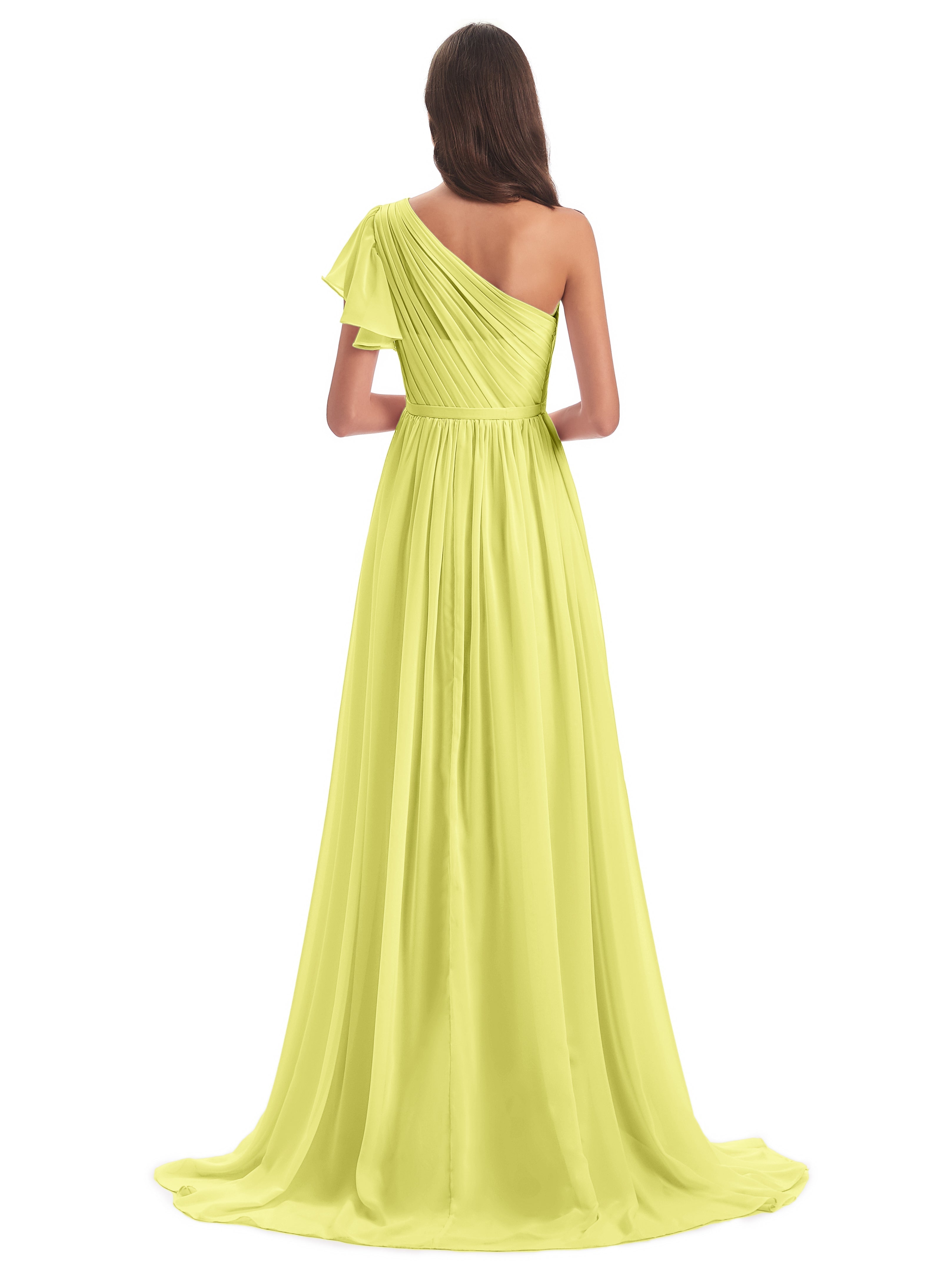 Robes De Demoiselle D'Honneur Jonquille Balayage/Pinceau Traîne Seule-Épaule Robes Demoiselle D'Honneur
