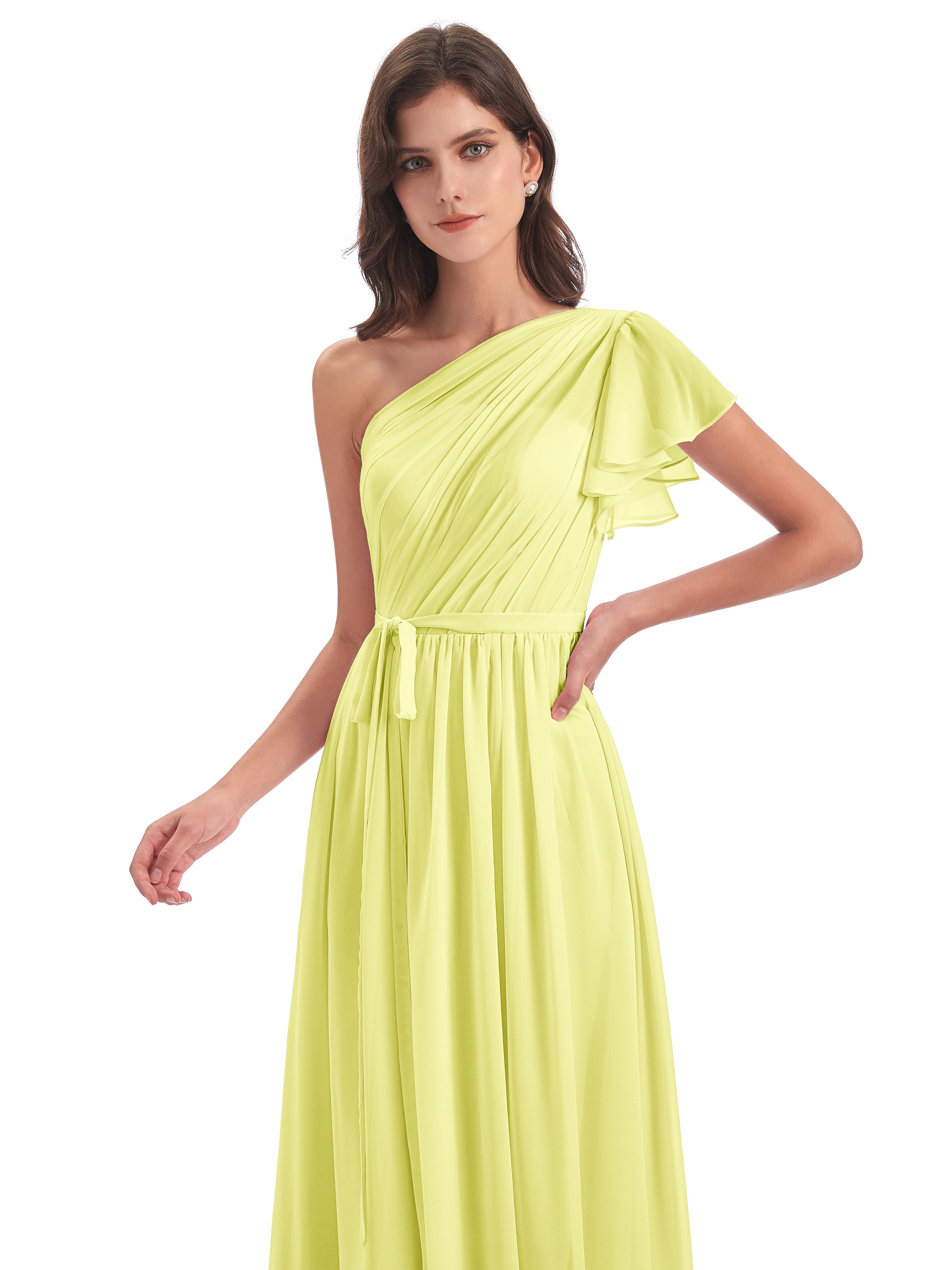 Robes De Demoiselle D'Honneur Jonquille Balayage/Pinceau Traîne Seule-Épaule Robes Demoiselle D'Honneur