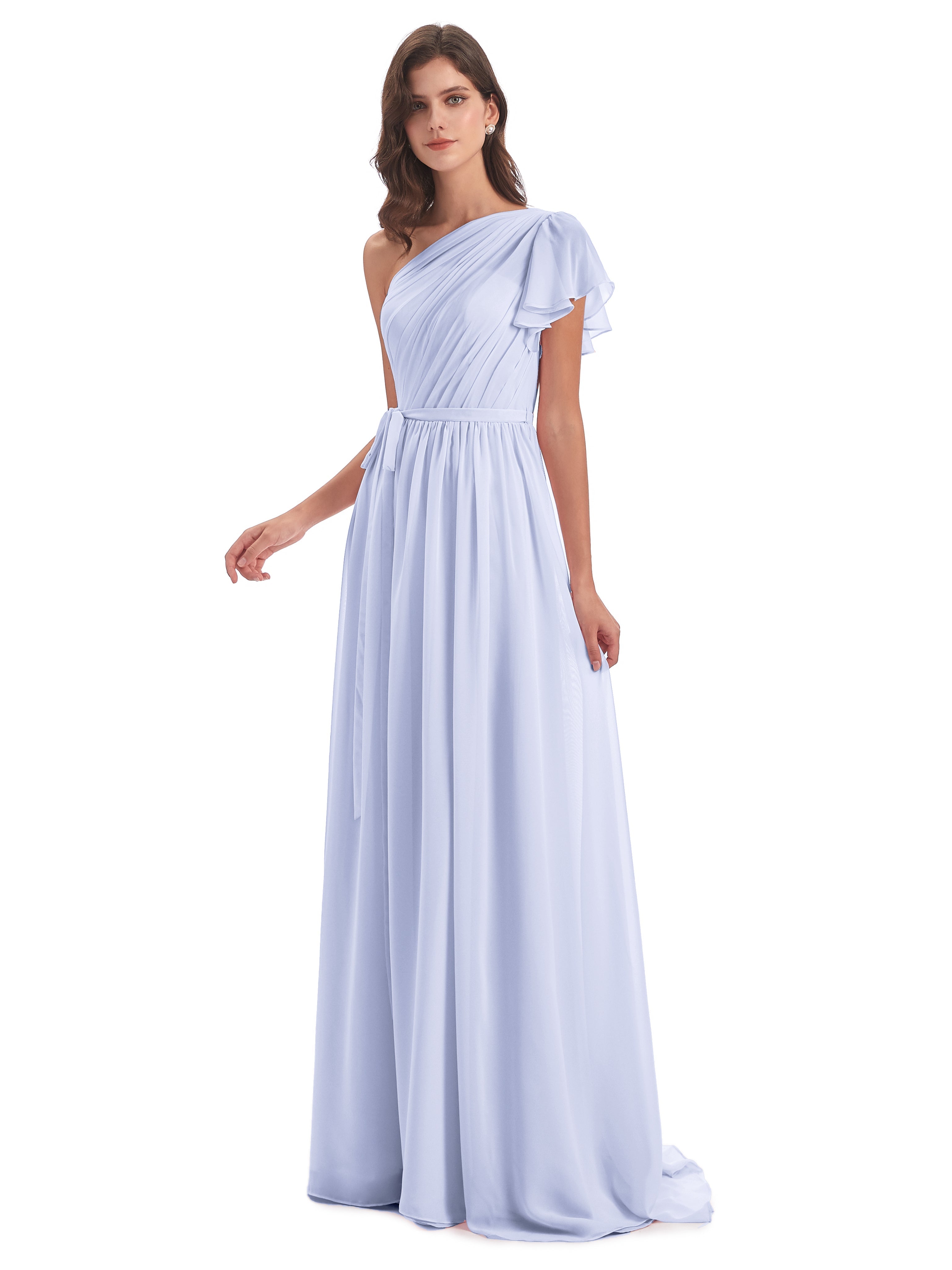 Robe Demoiselle D Honneur Lavande Balayage/Pinceau Traîne Seule-Épaule Robes Demoiselle D'Honneur