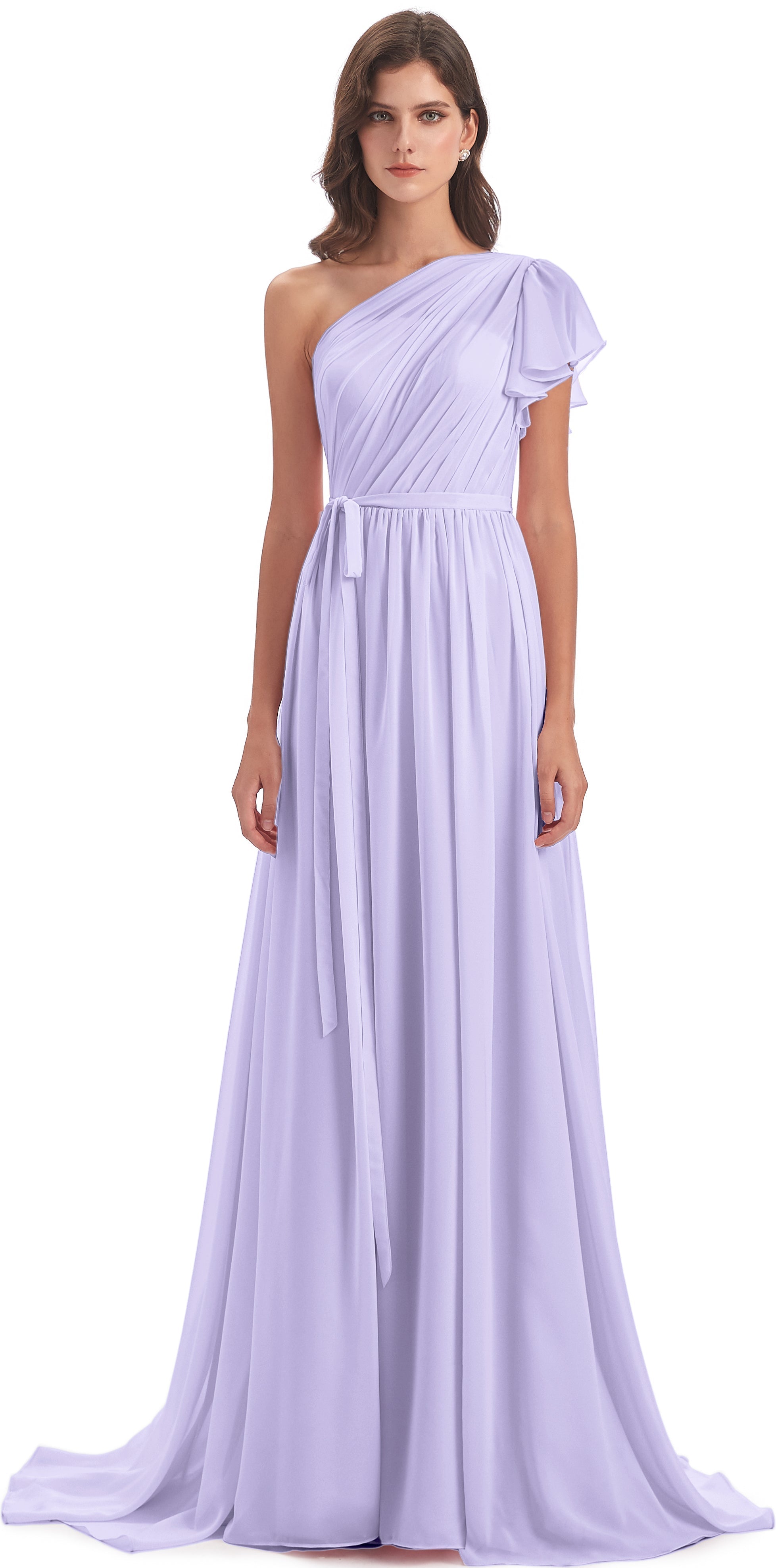Demoiselle Robe Lilas Balayage/Pinceau Traîne Seule-Épaule Robes Demoiselle D'Honneur
