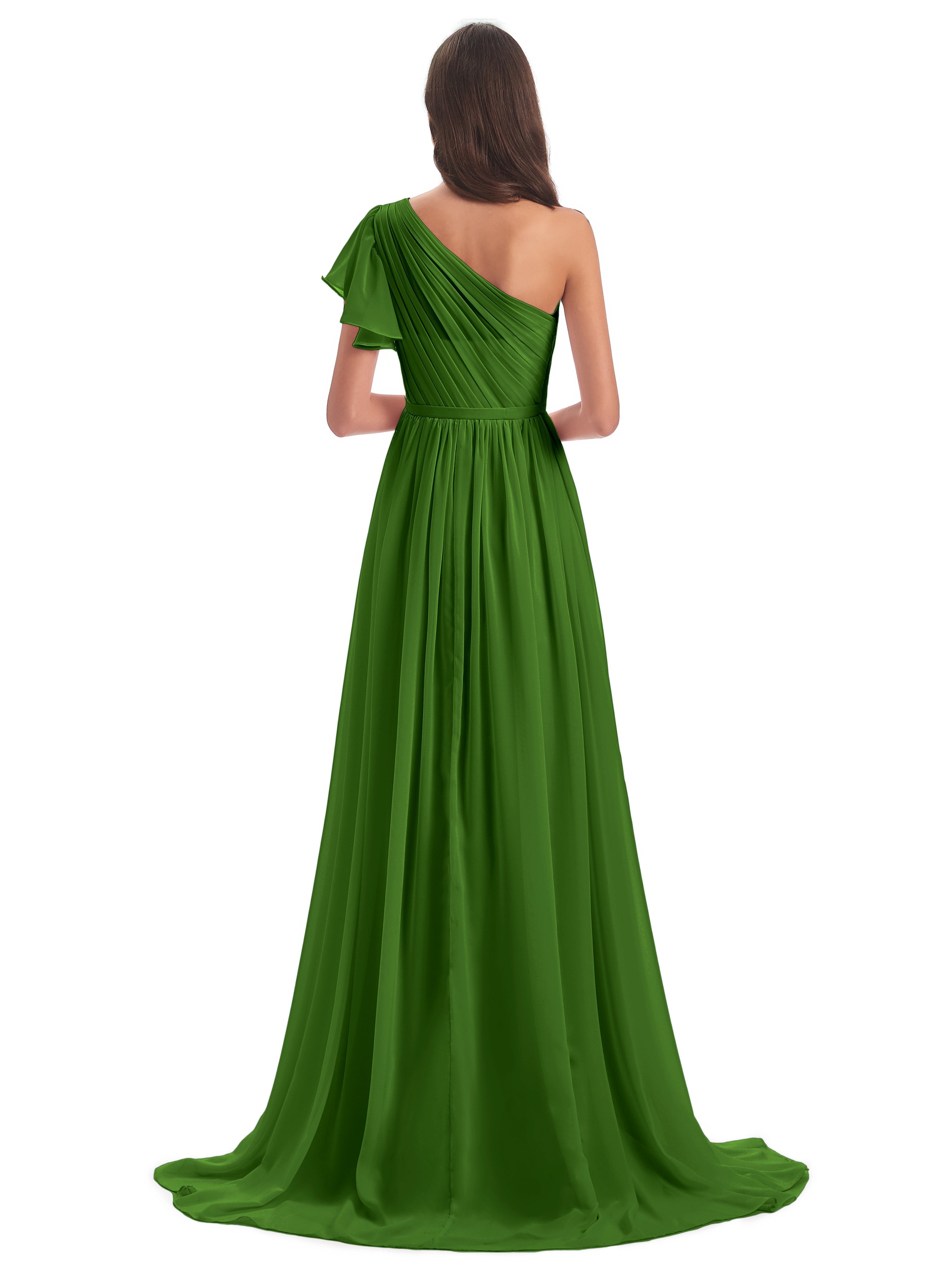 Robes De Demoiselle D'Honneur Vert Mousse Balayage/Pinceau Traîne Seule-Épaule Robes Demoiselle D'Honneur