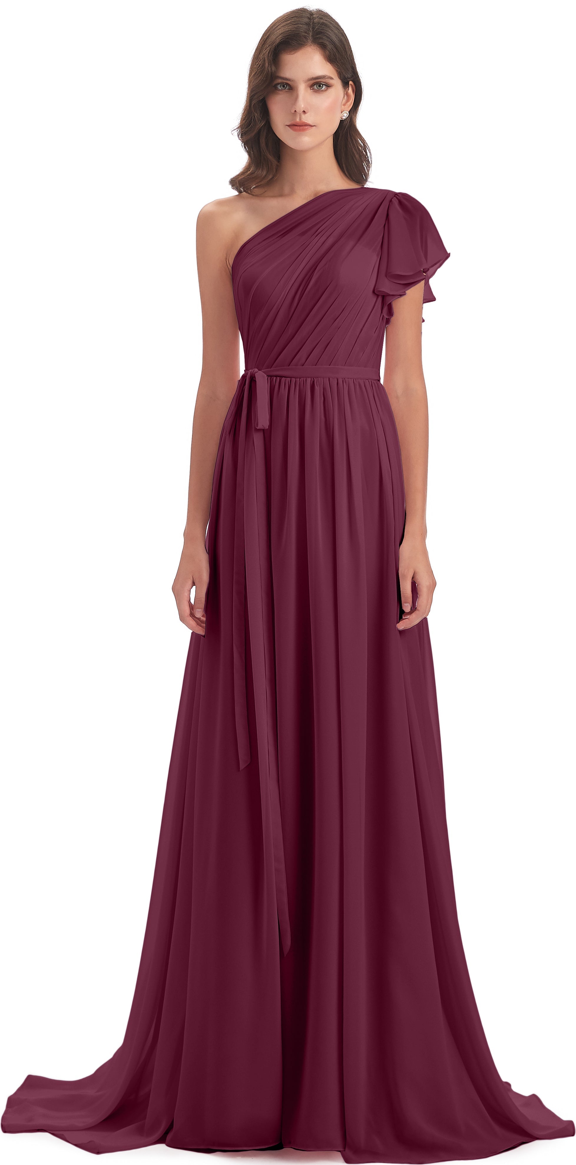 Robes De Demoiselle D'Honneur Mûre Balayage/Pinceau Traîne Seule-Épaule Robes Demoiselle D'Honneur