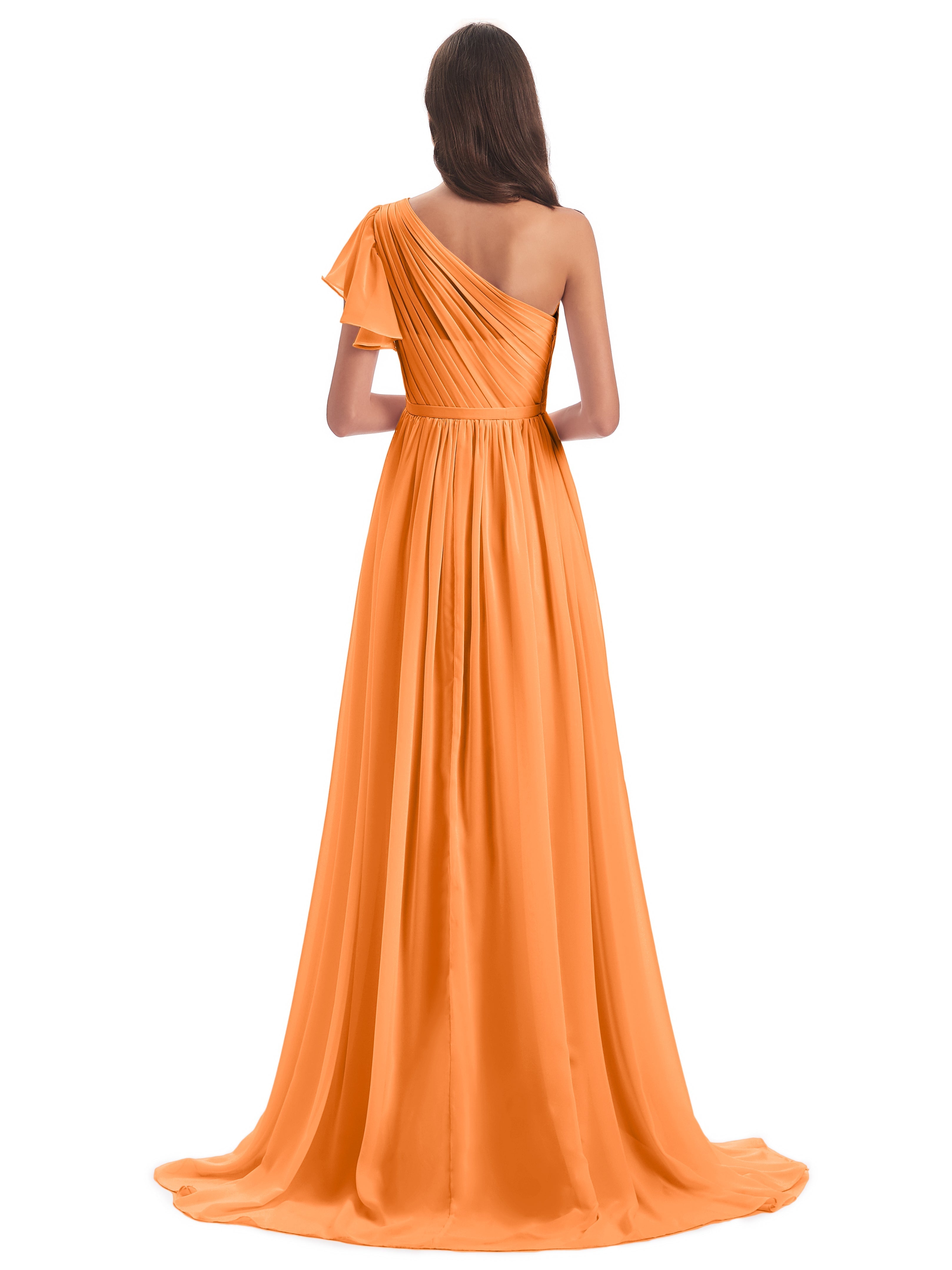 Demoiselle Dhonneur Robe Orange Balayage/Pinceau Traîne Seule-Épaule Robes Demoiselle D'Honneur
