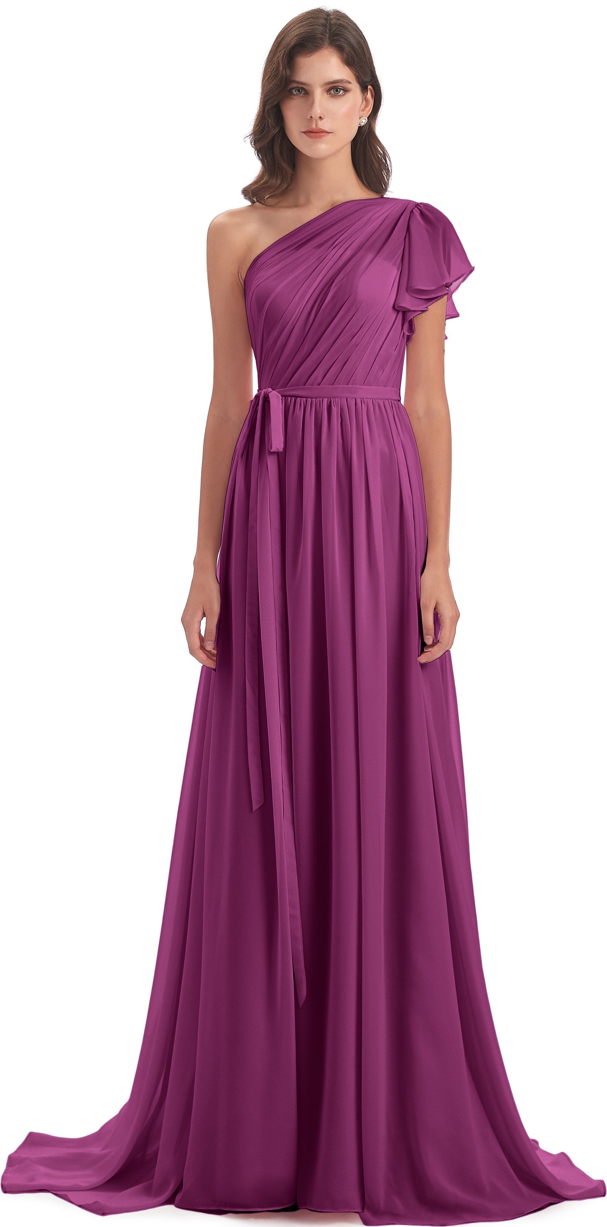 Robes De Demoiselle D'Honneur Orchidée Balayage/Pinceau Traîne Seule-Épaule Robes Demoiselle D'Honneur