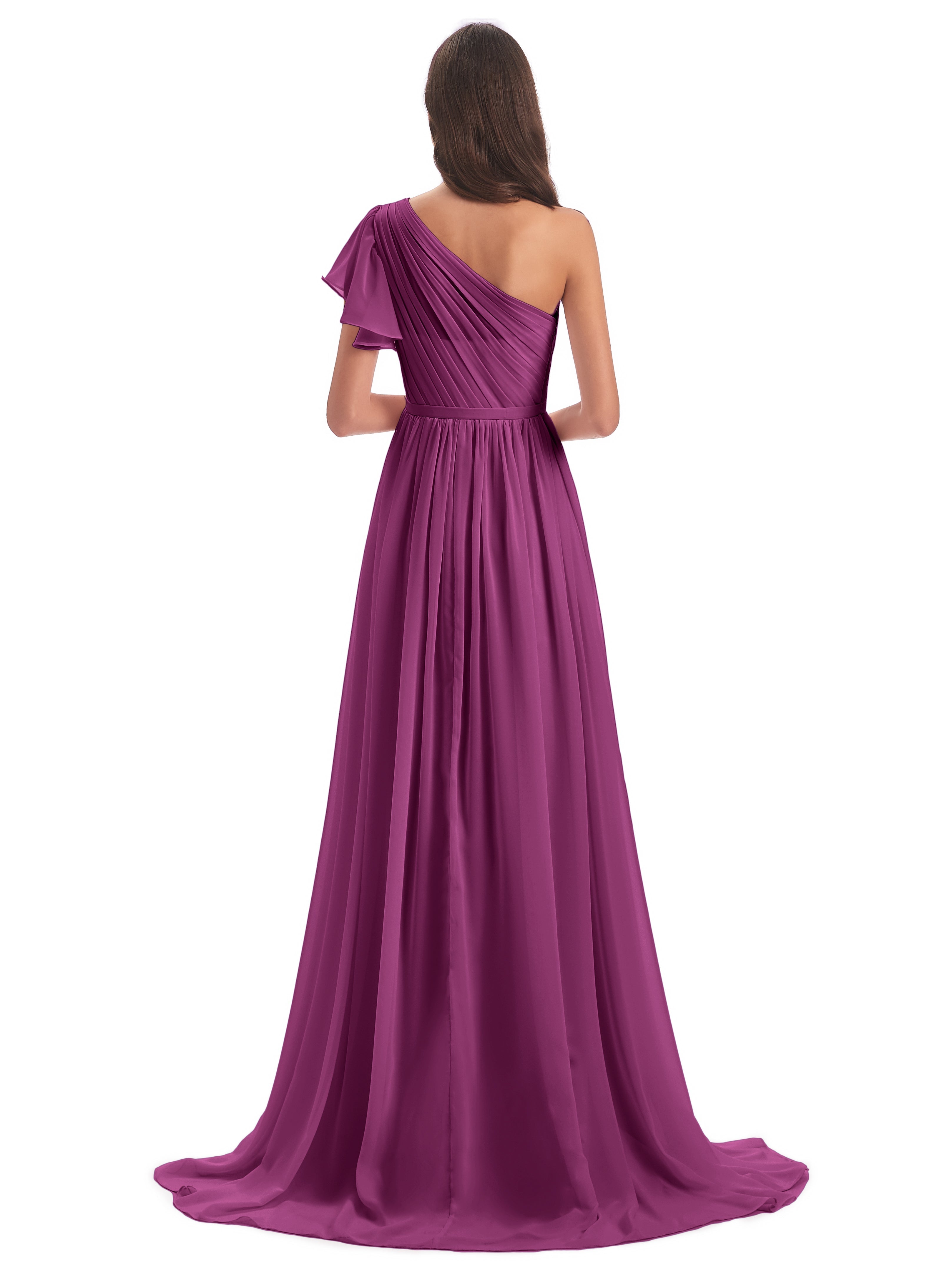 Robes De Demoiselle D'Honneur Orchidée Balayage/Pinceau Traîne Seule-Épaule Robes Demoiselle D'Honneur