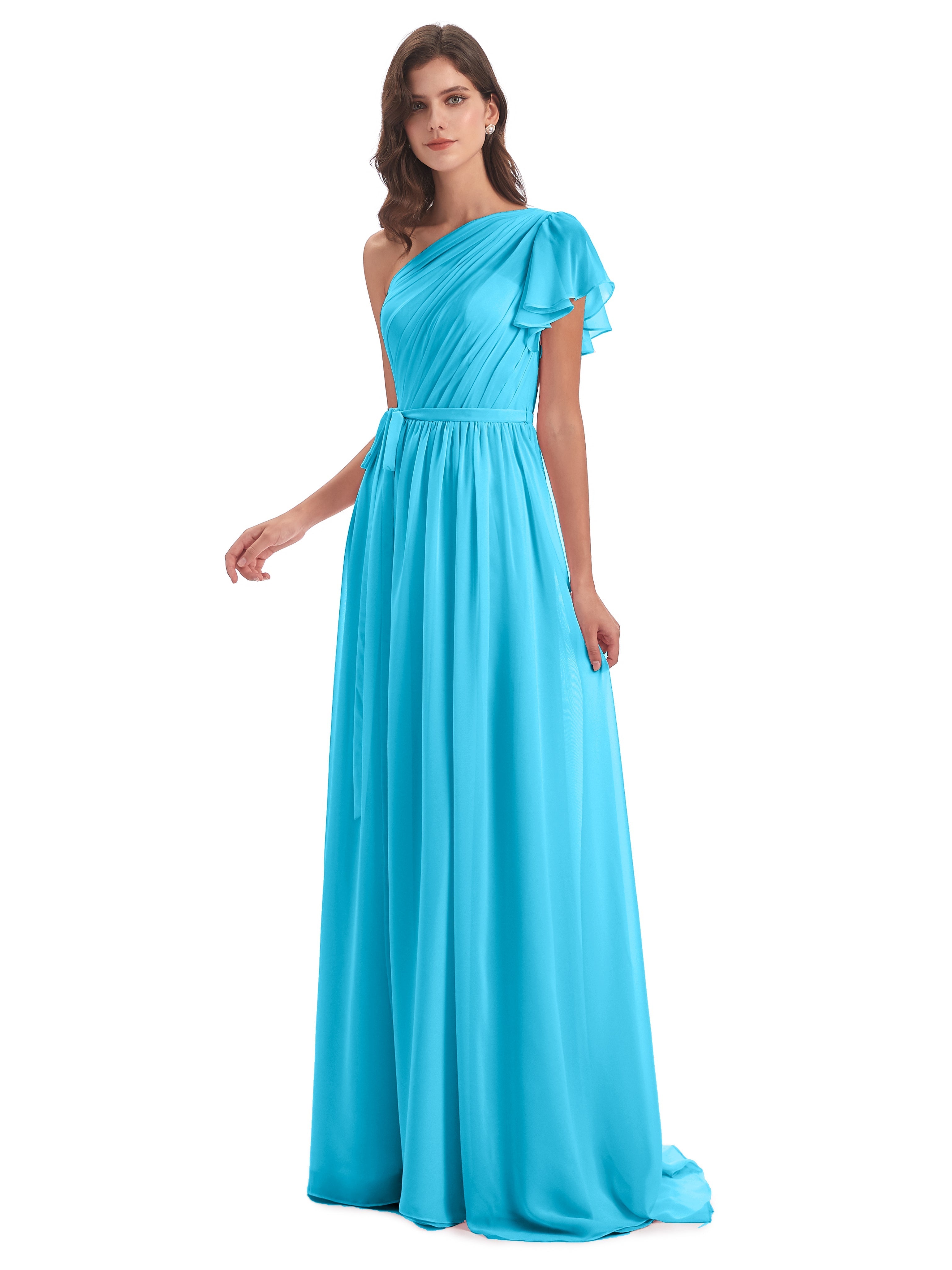Robe De Demoiselle D'Honneur En Piscine Balayage/Pinceau Traîne Seule-Épaule Robes Demoiselle D'Honneur