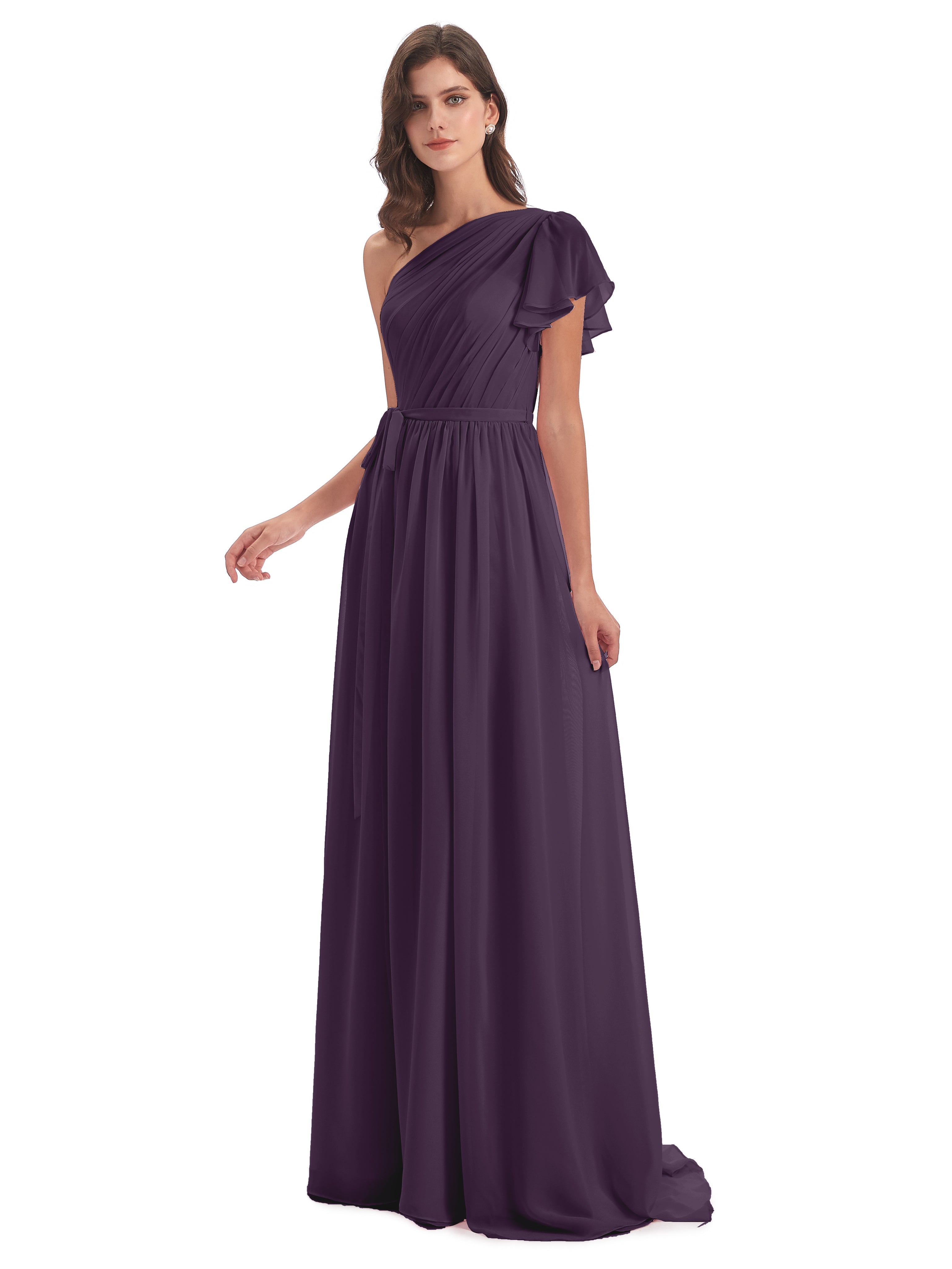 Robe Demoiselle D Honneur Plume Balayage/Pinceau Traîne Seule-Épaule Robes Demoiselle D'Honneur