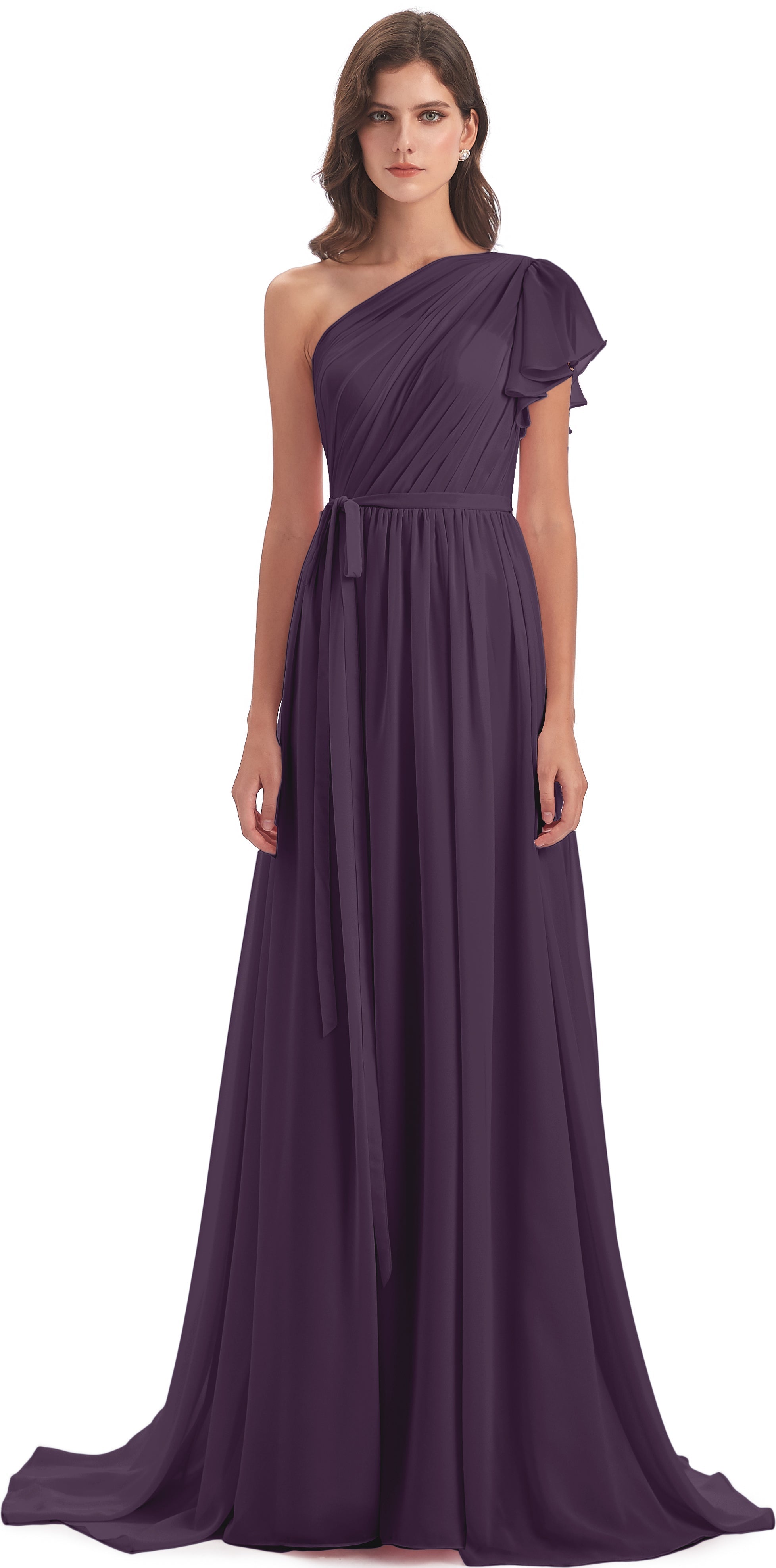 Robe Demoiselle D Honneur Plume Balayage/Pinceau Traîne Seule-Épaule Robes Demoiselle D'Honneur