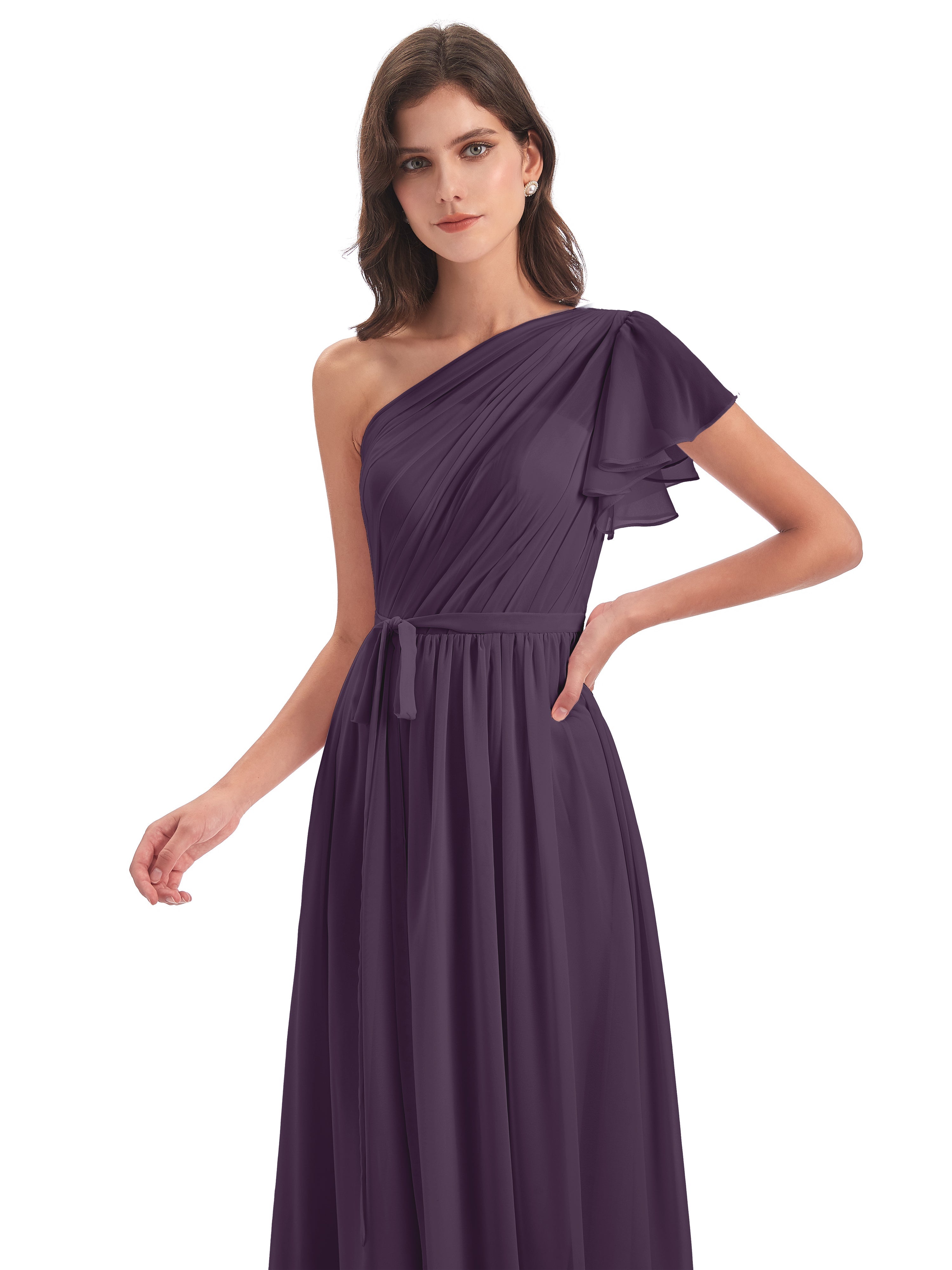 Robe Demoiselle D Honneur Plume Balayage/Pinceau Traîne Seule-Épaule Robes Demoiselle D'Honneur