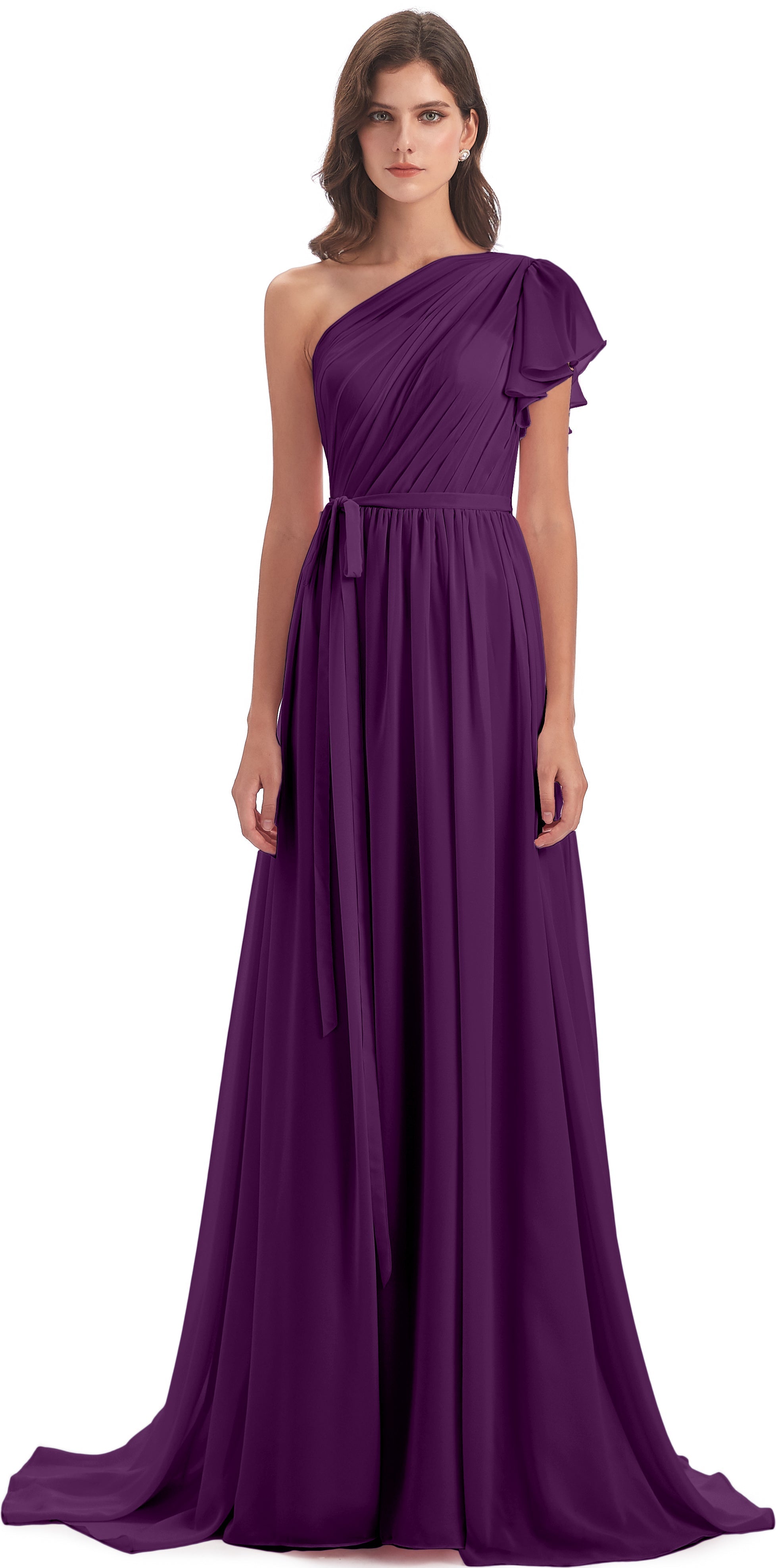 Robes De Demoiselle D'Honneur En Raisin Balayage/Pinceau Traîne Seule-Épaule Robes Demoiselle D'Honneur