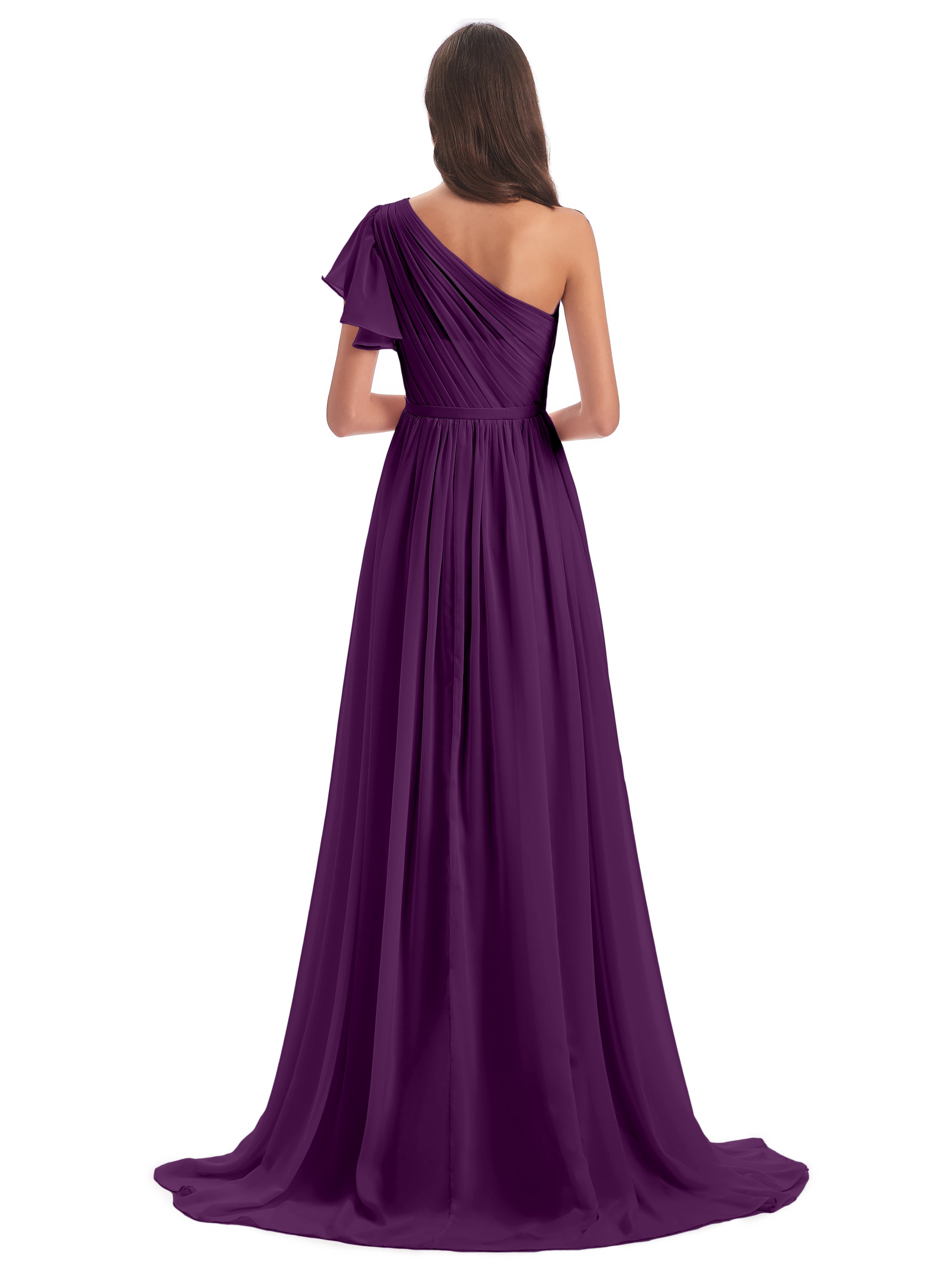 Robes De Demoiselle D'Honneur En Raisin Balayage/Pinceau Traîne Seule-Épaule Robes Demoiselle D'Honneur