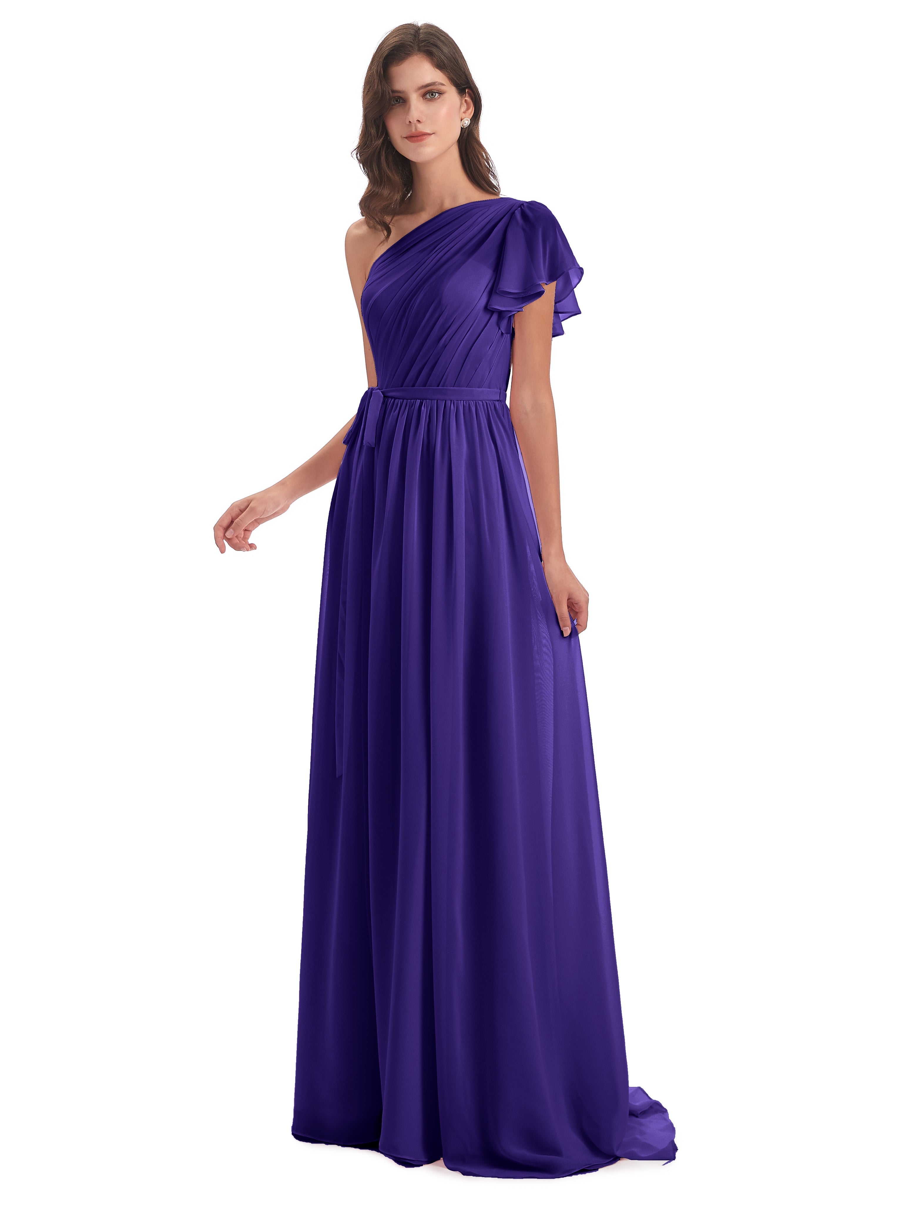 Robes De Demoiselle D'Honneur En Régence Balayage/Pinceau Traîne Seule-Épaule Robes Demoiselle D'Honneur
