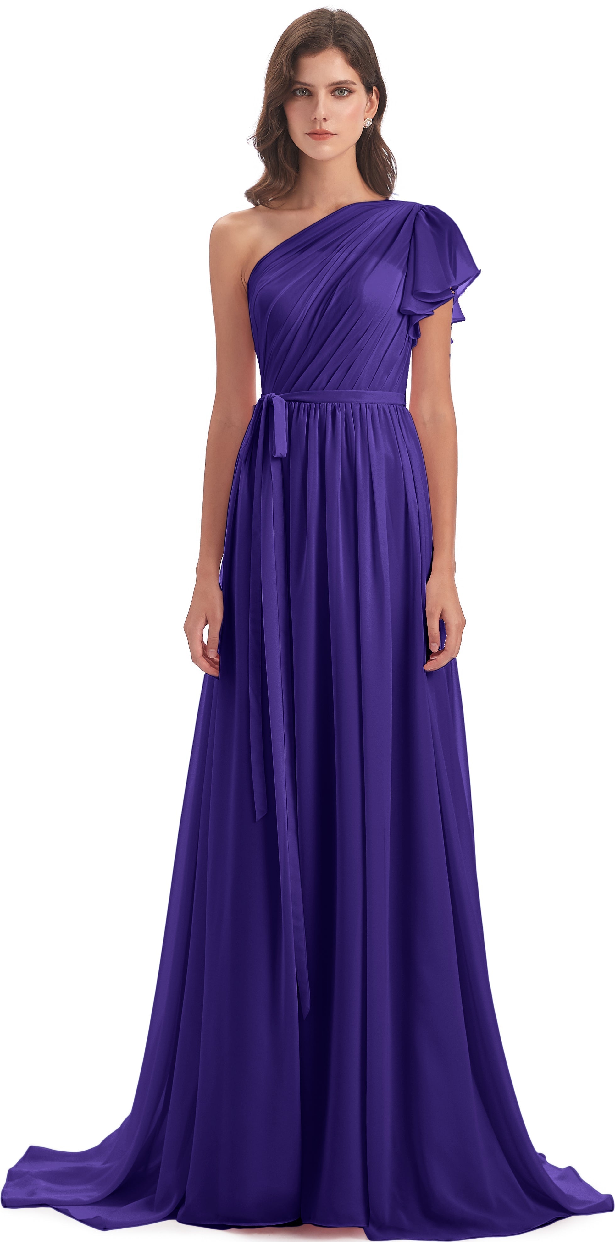 Robes De Demoiselle D'Honneur En Régence Balayage/Pinceau Traîne Seule-Épaule Robes Demoiselle D'Honneur