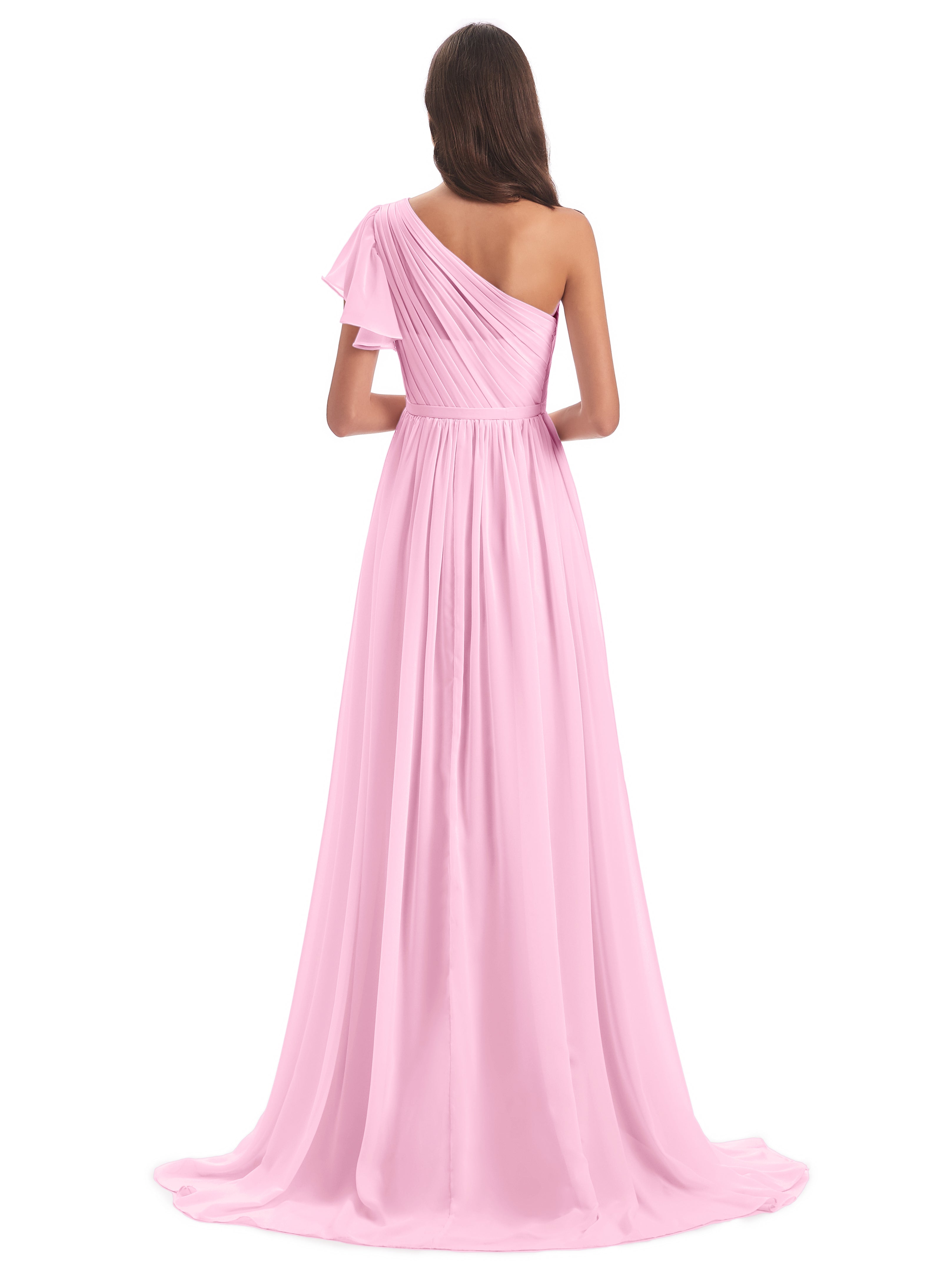 Robe Demoiselle D Honneur Rose Bonbon Balayage/Pinceau Traîne Seule-Épaule Robes Demoiselle D'Honneur