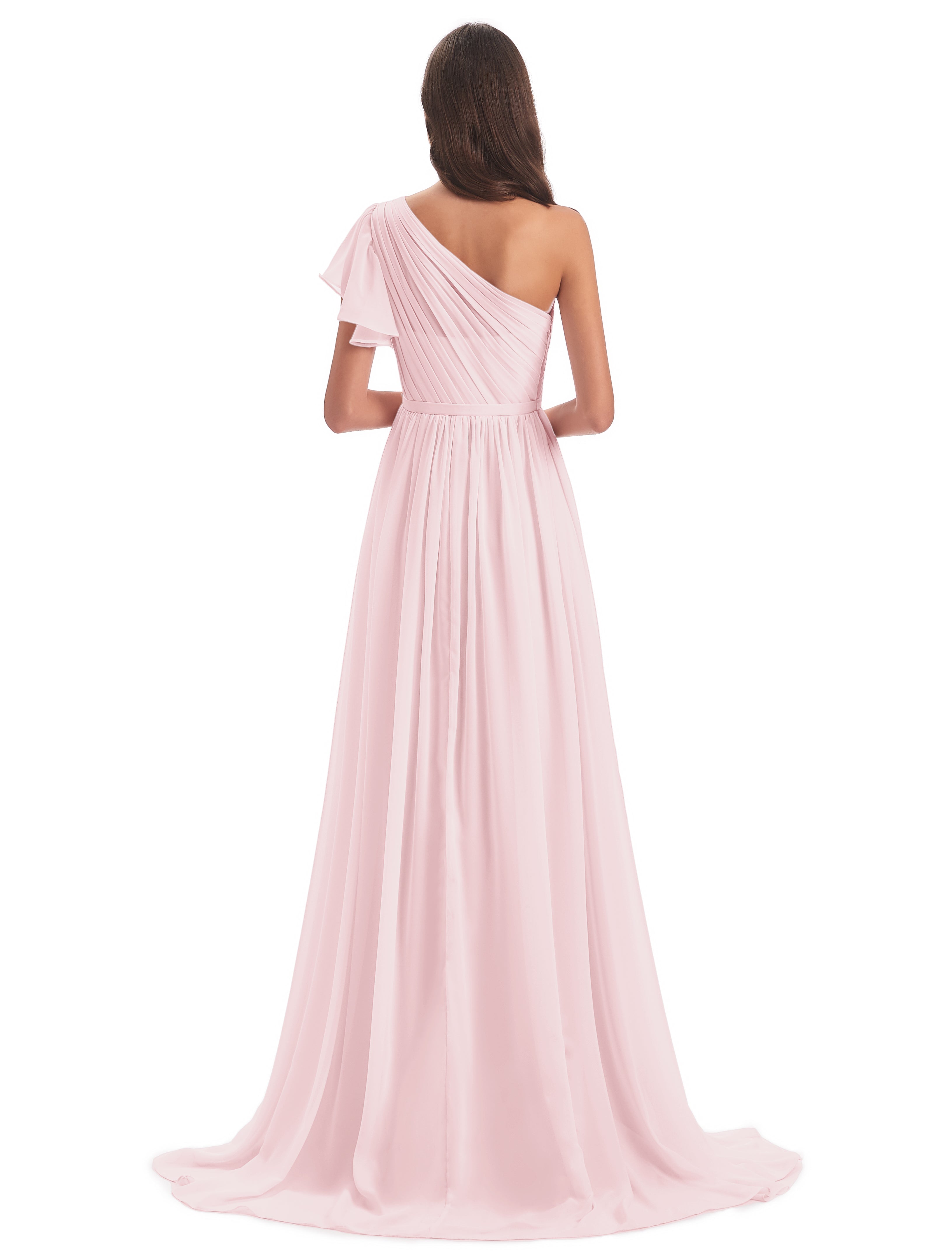 Robes Demoiselle D Honneur Rose Pale Balayage/Pinceau Traîne Seule-Épaule Robes Demoiselle D'Honneur