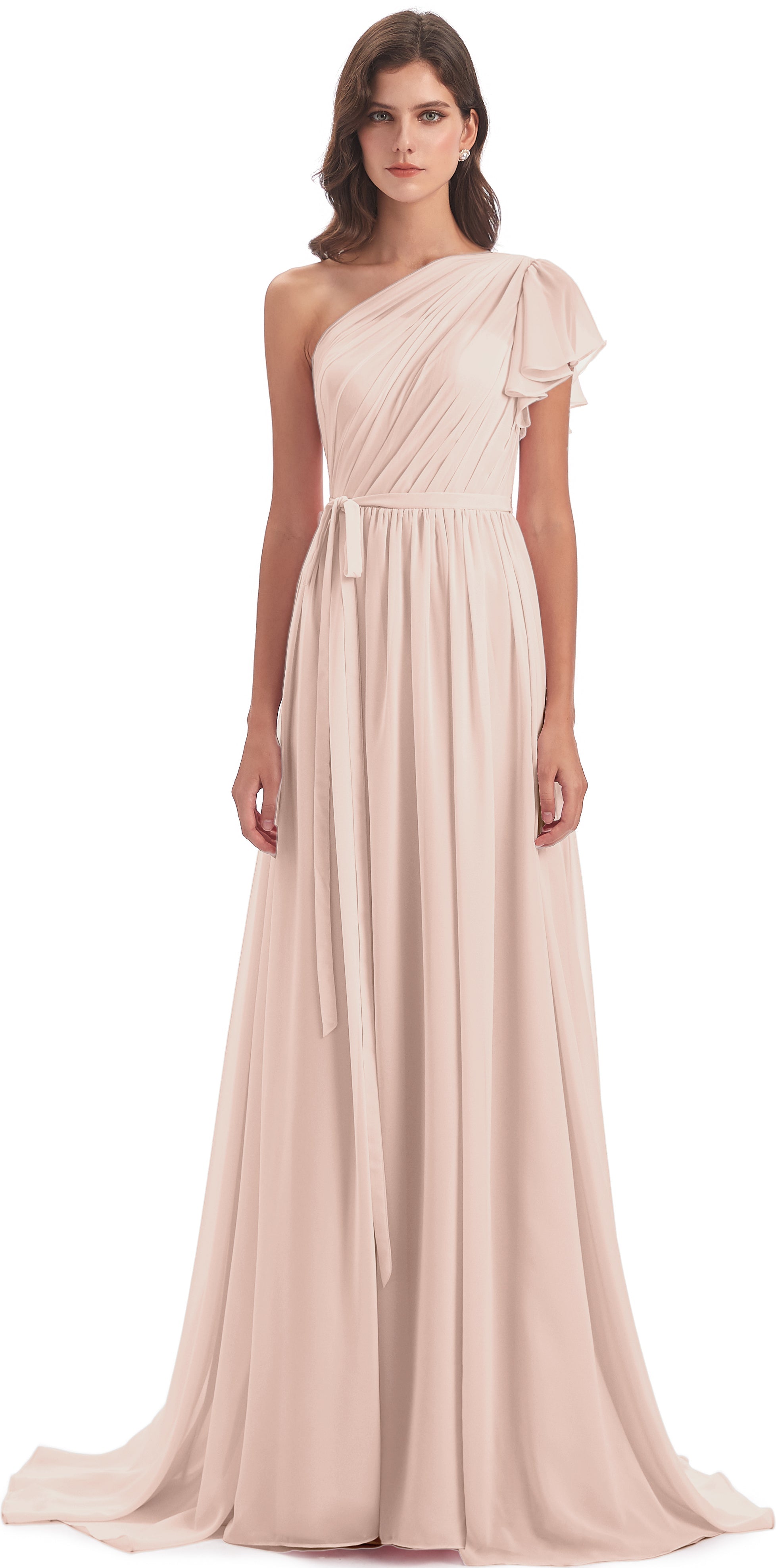 Robe Demoiselle D Honneur Rose Perle Balayage/Pinceau Traîne Seule-Épaule Robes Demoiselle D'Honneur