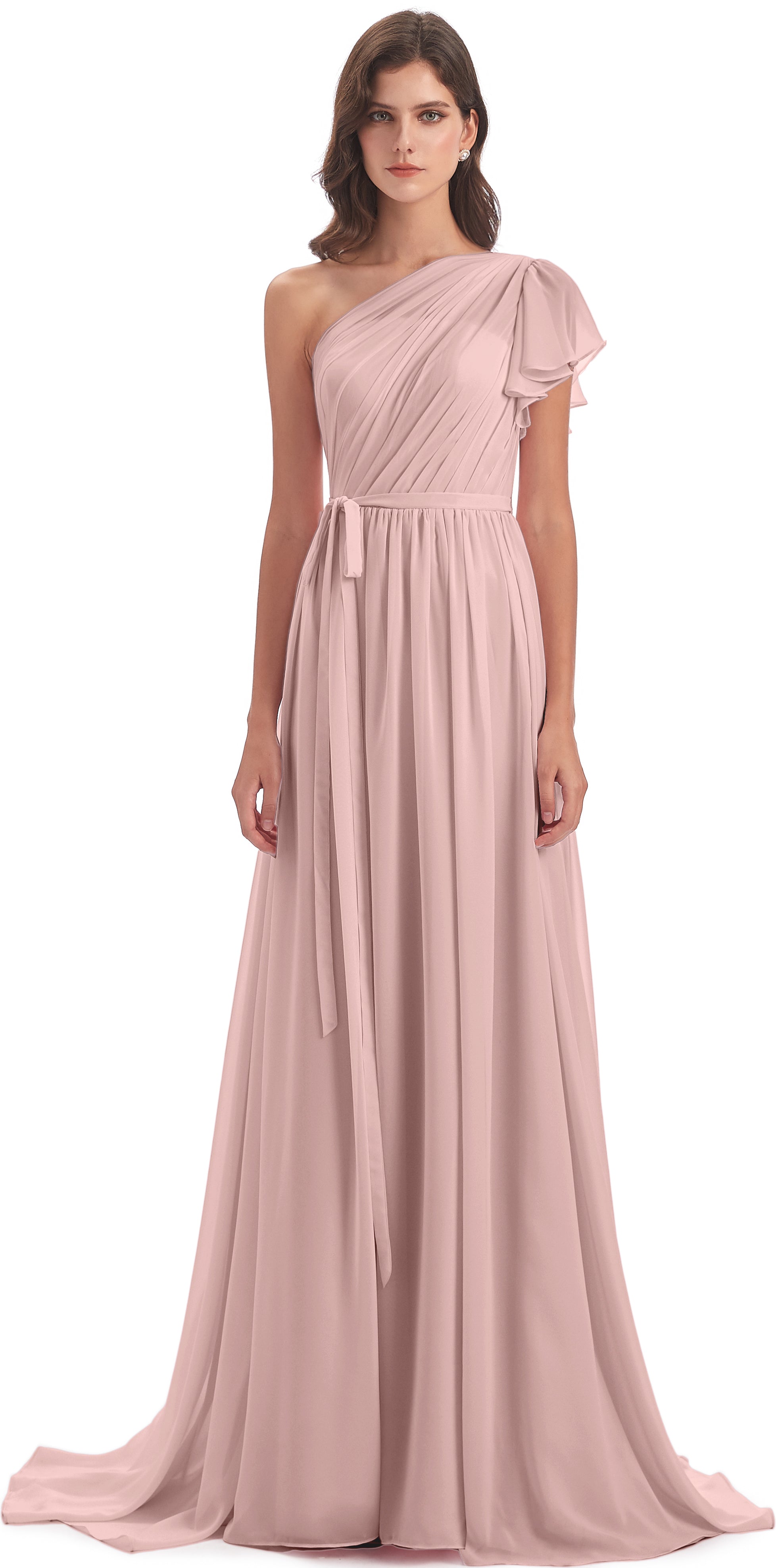 Toutes Les Robes De Demoiselle D'Honneur De Rose Poudrée Balayage/Pinceau Traîne Seule-Épaule Robes Demoiselle D'Honneur