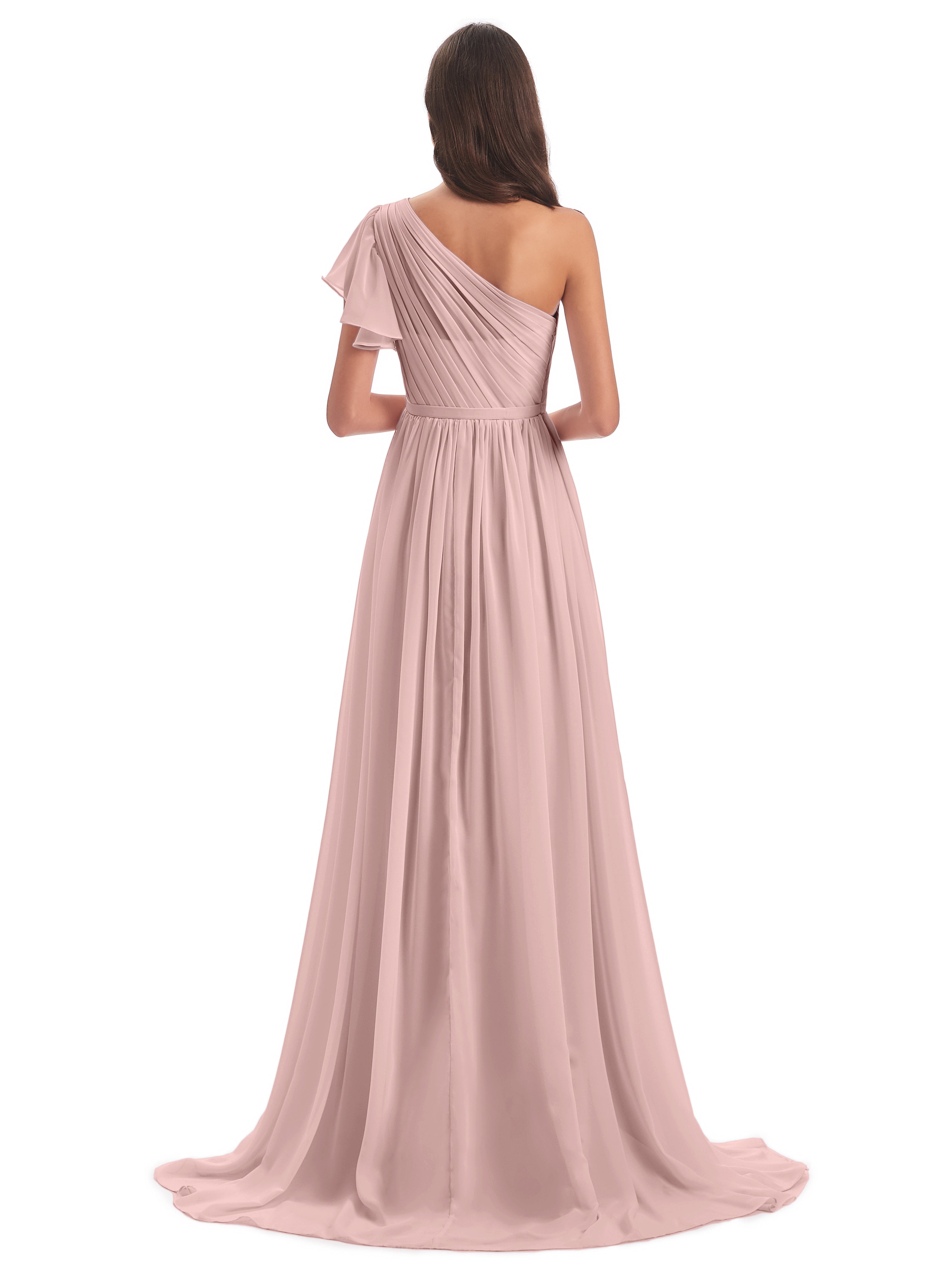 Toutes Les Robes De Demoiselle D'Honneur De Rose Poudrée Balayage/Pinceau Traîne Seule-Épaule Robes Demoiselle D'Honneur