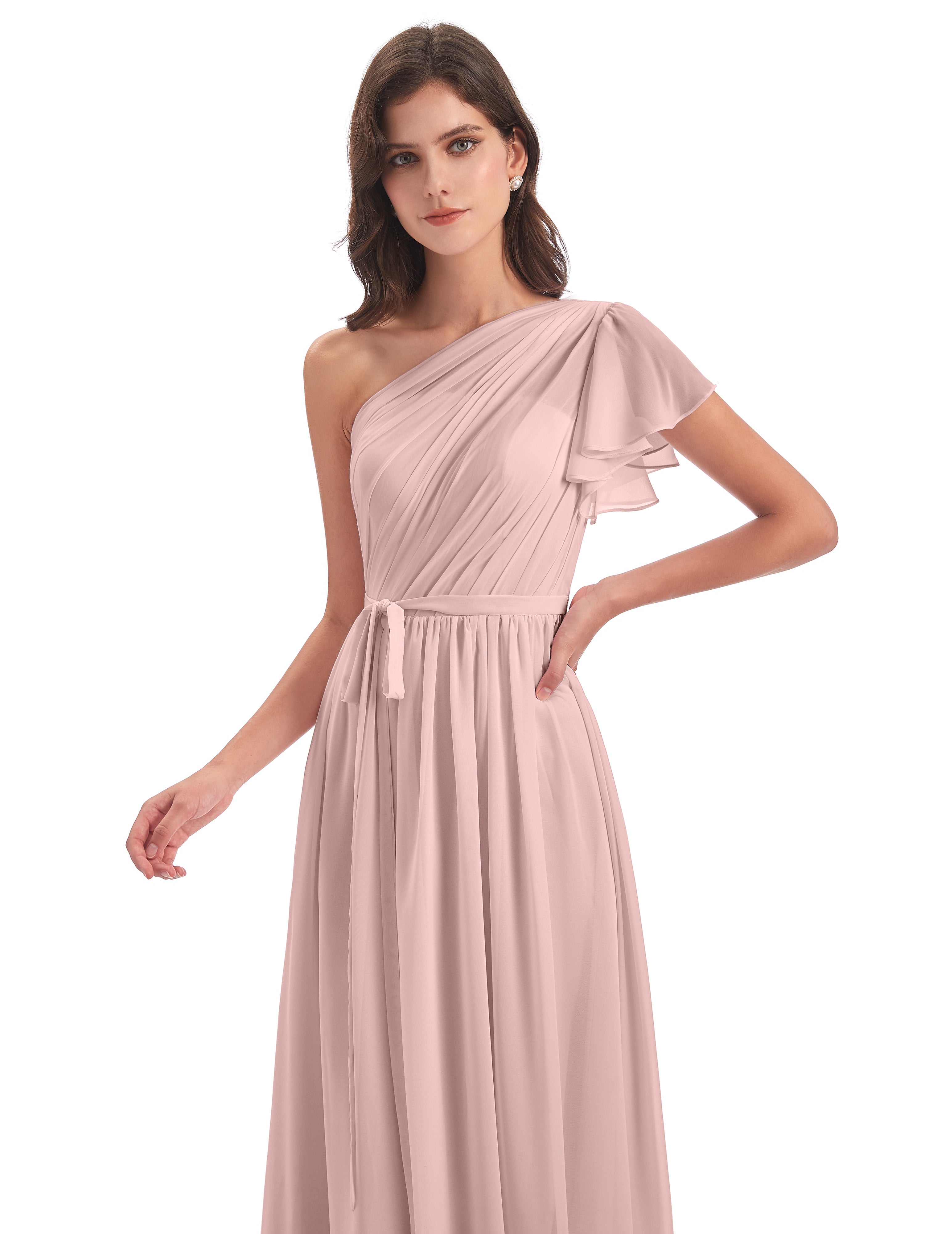 Toutes Les Robes De Demoiselle D'Honneur De Rose Poudrée Balayage/Pinceau Traîne Seule-Épaule Robes Demoiselle D'Honneur
