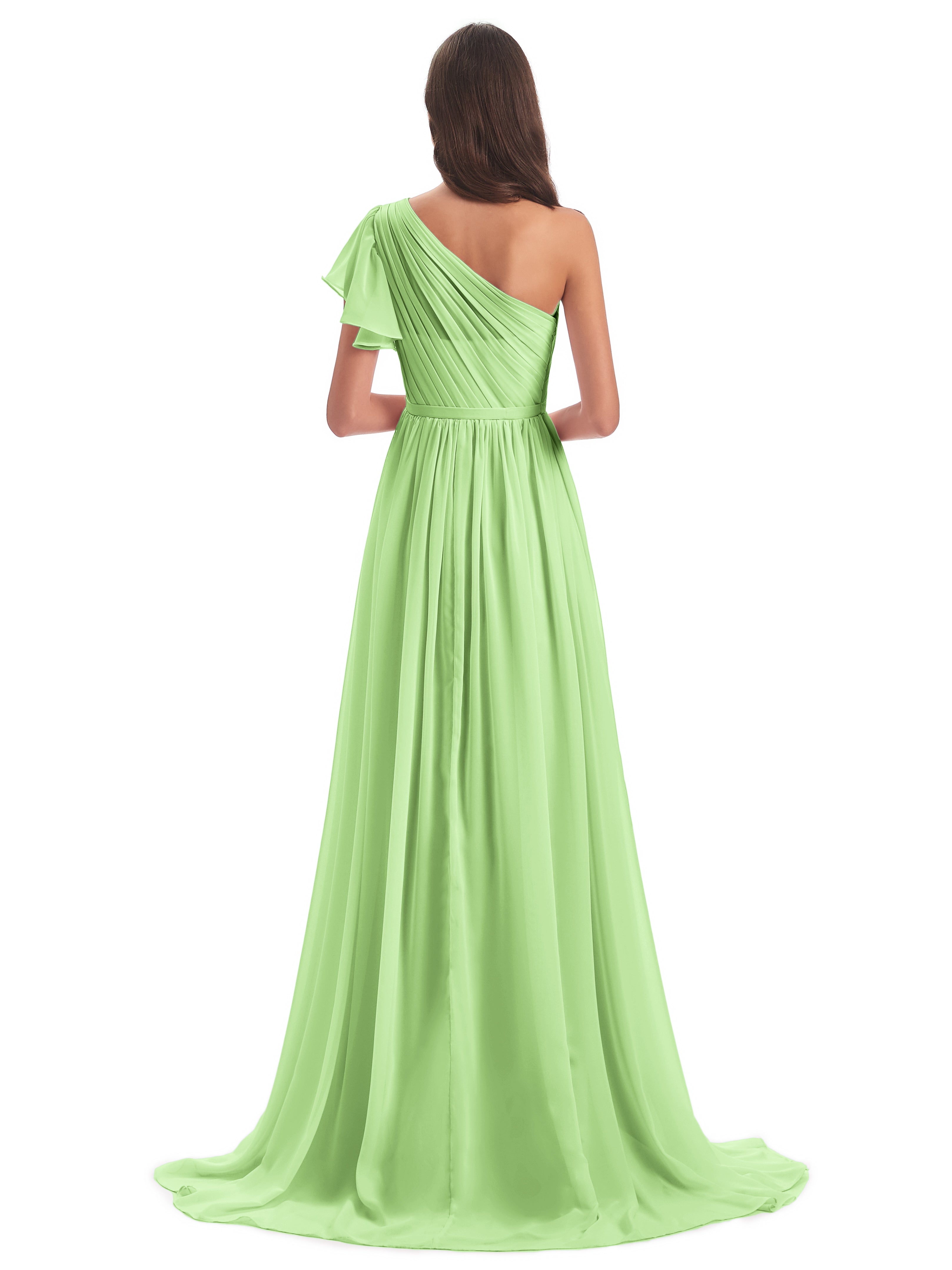 Robe Sauge Demoiselle D Honneur Balayage/Pinceau Traîne Seule-Épaule Robes Demoiselle D'Honneur