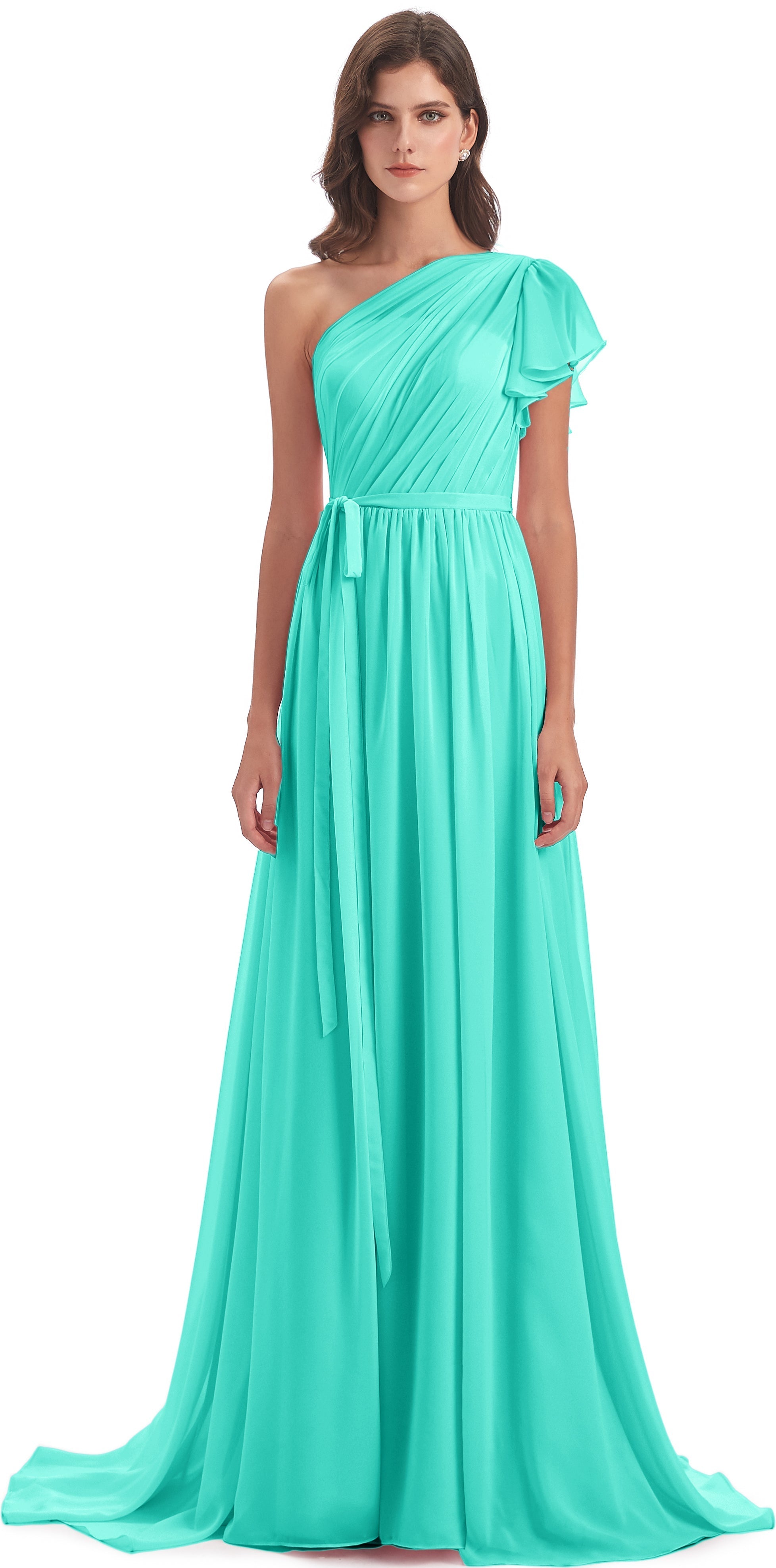 Robes De Demoiselle D'Honneur Spa Balayage/Pinceau Traîne Seule-Épaule Robes Demoiselle D'Honneur