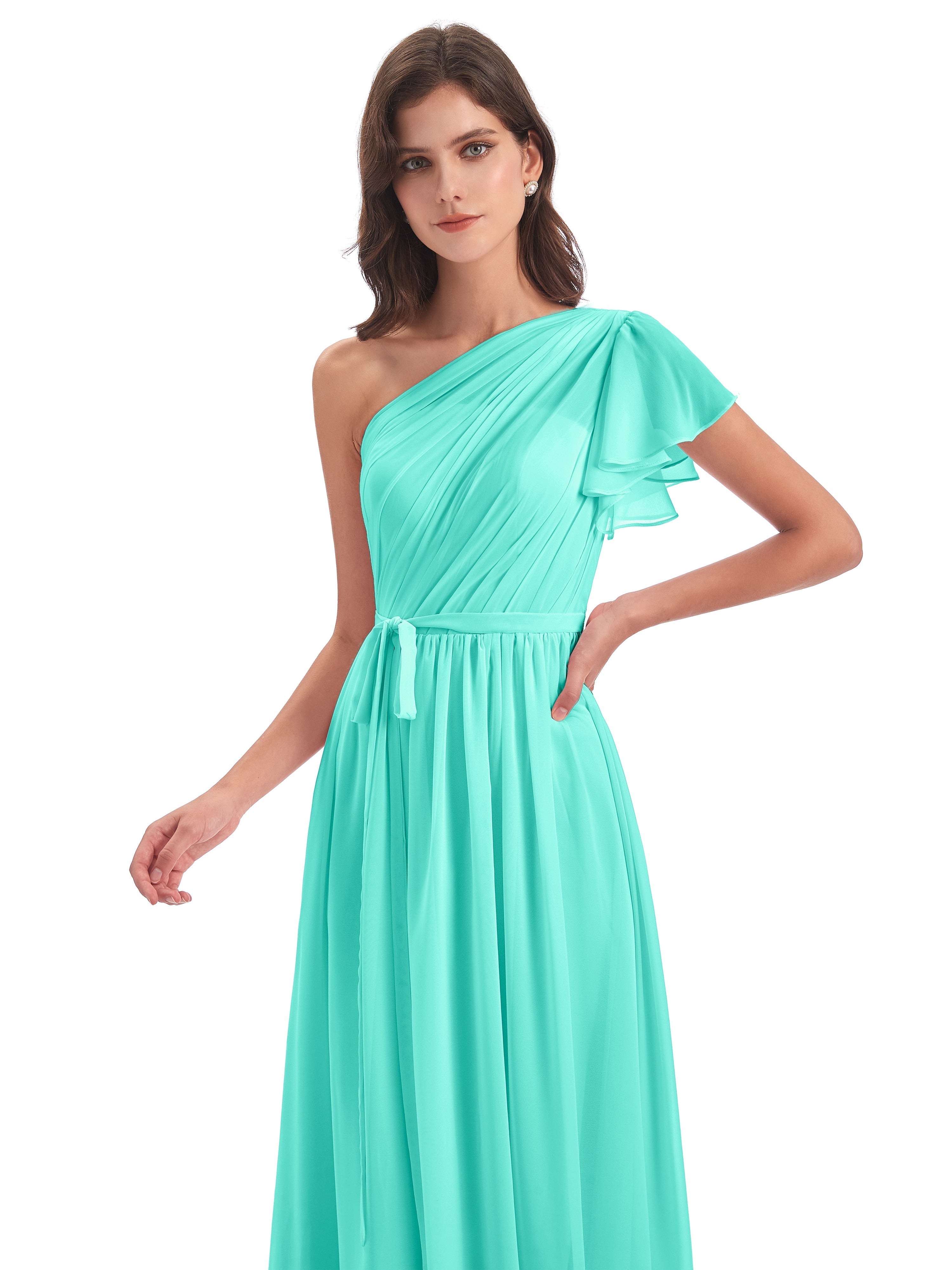 Robes De Demoiselle D'Honneur Spa Balayage/Pinceau Traîne Seule-Épaule Robes Demoiselle D'Honneur