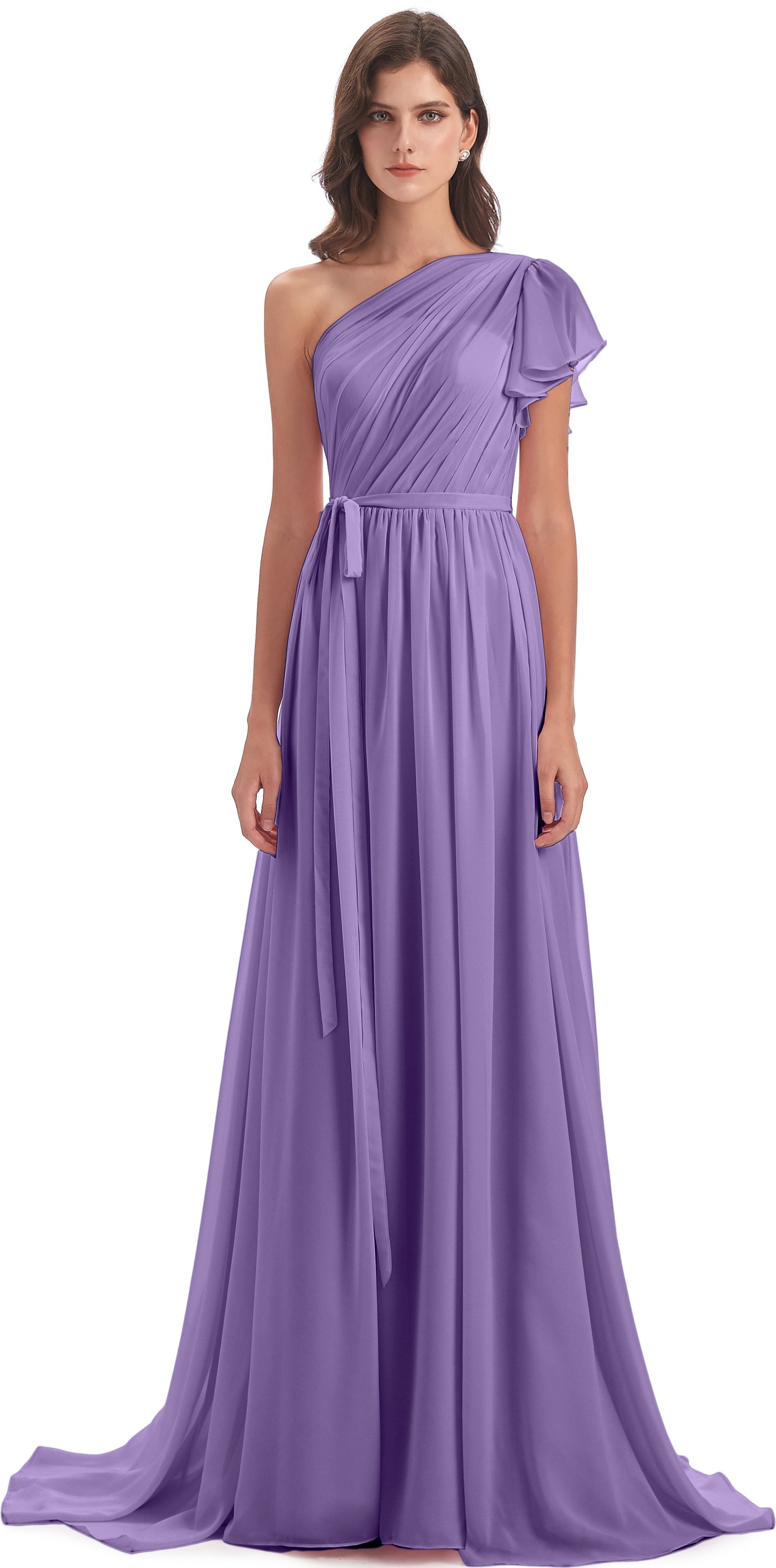 Robes De Demoiselle D'Honneur Tahiti Balayage/Pinceau Traîne Seule-Épaule Robes Demoiselle D'Honneur