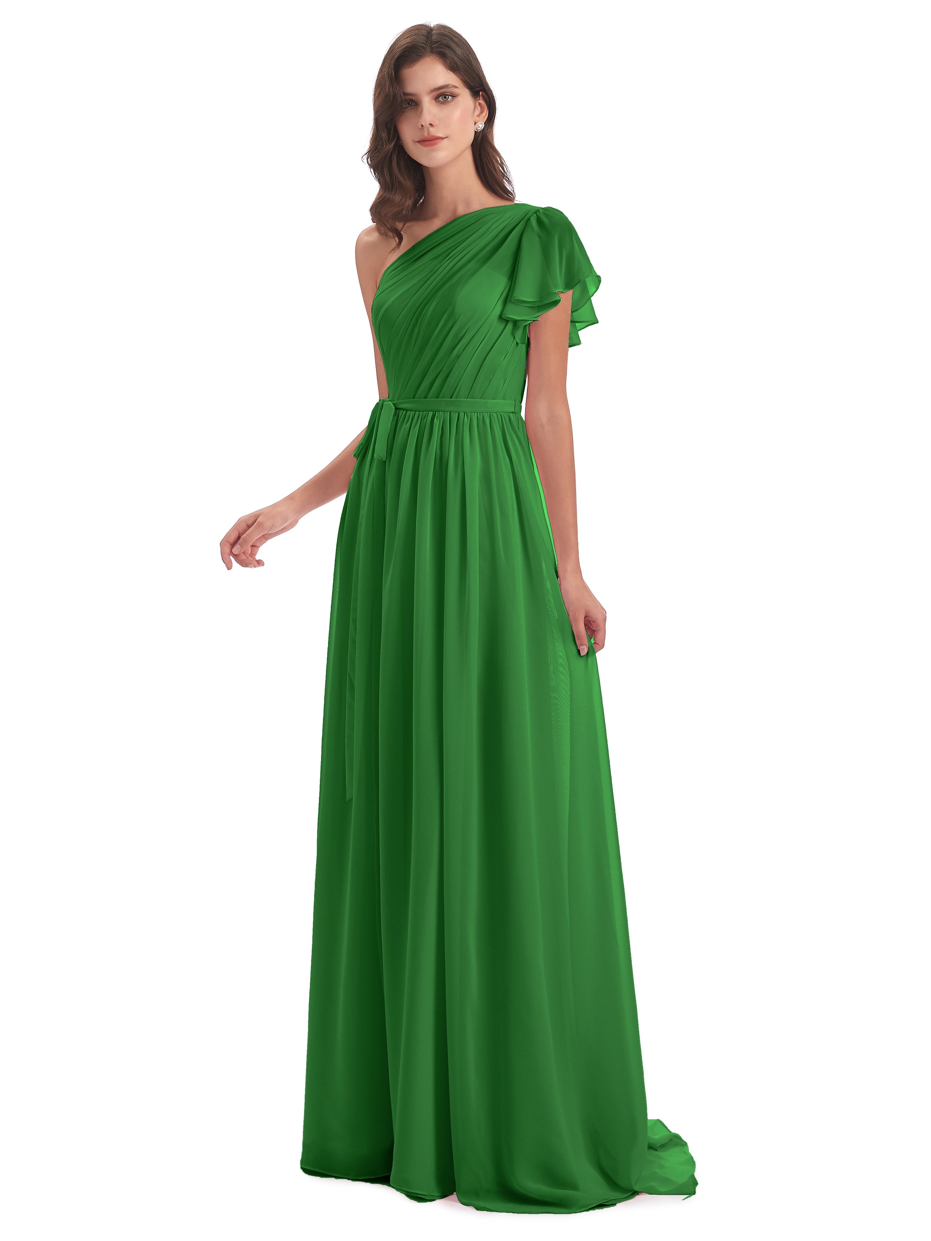 Demoiselle D Honneur Vert Balayage/Pinceau Traîne Seule-Épaule Robes Demoiselle D'Honneur