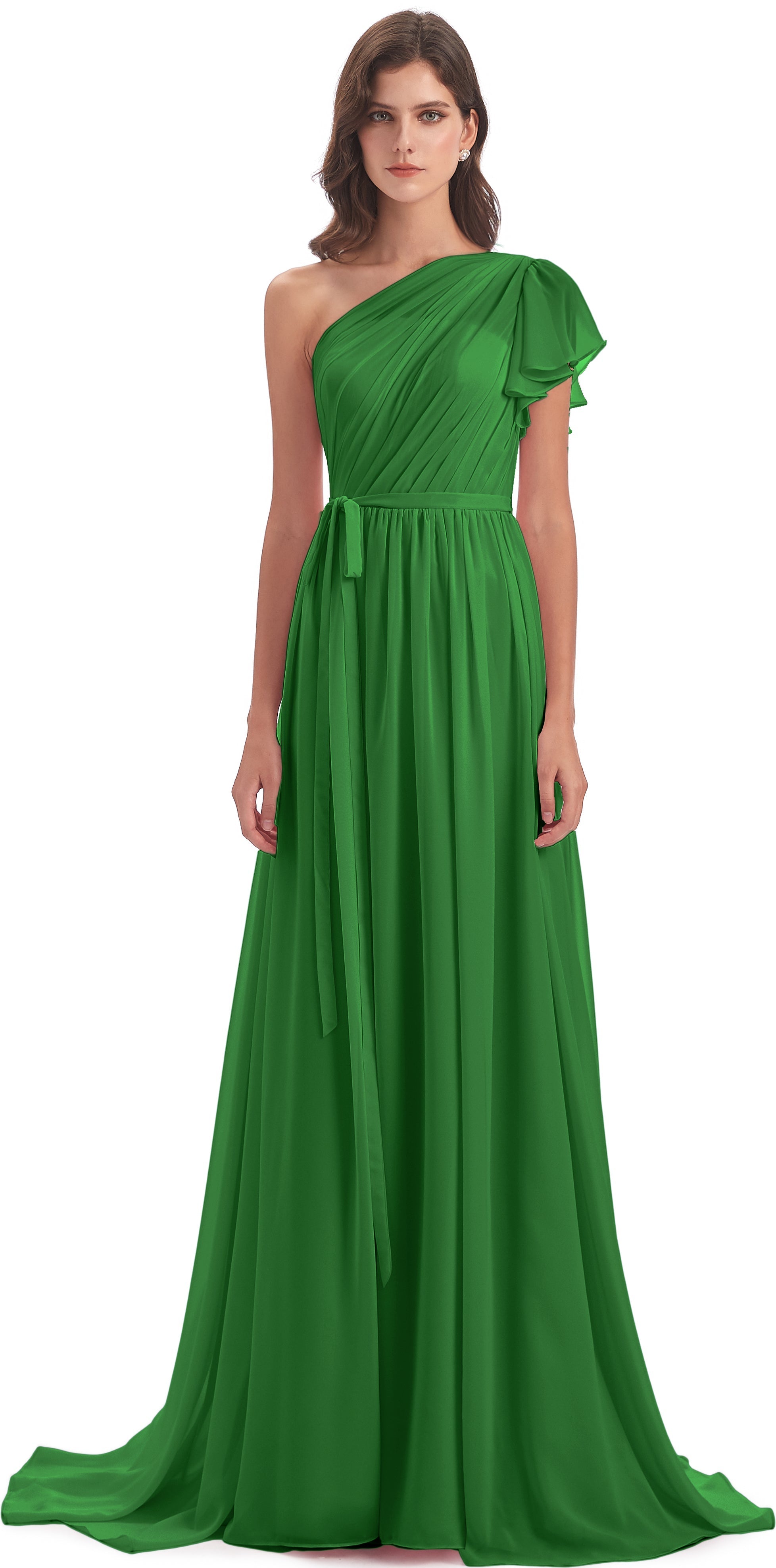 Demoiselle D Honneur Vert Balayage/Pinceau Traîne Seule-Épaule Robes Demoiselle D'Honneur