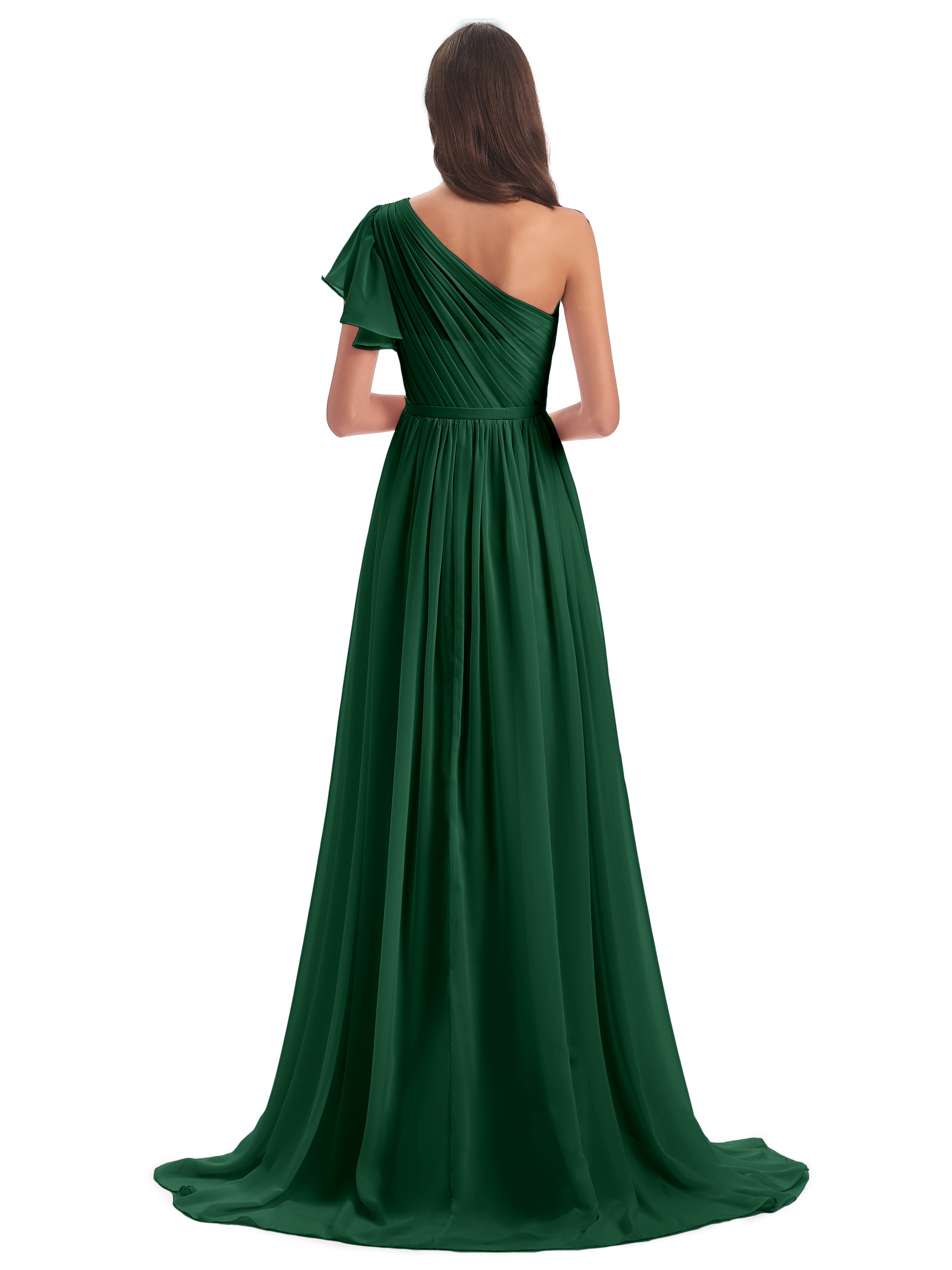Robe Demoiselle D Honneur Vert Foncé Balayage/Pinceau Traîne Seule-Épaule Robes Demoiselle D'Honneur