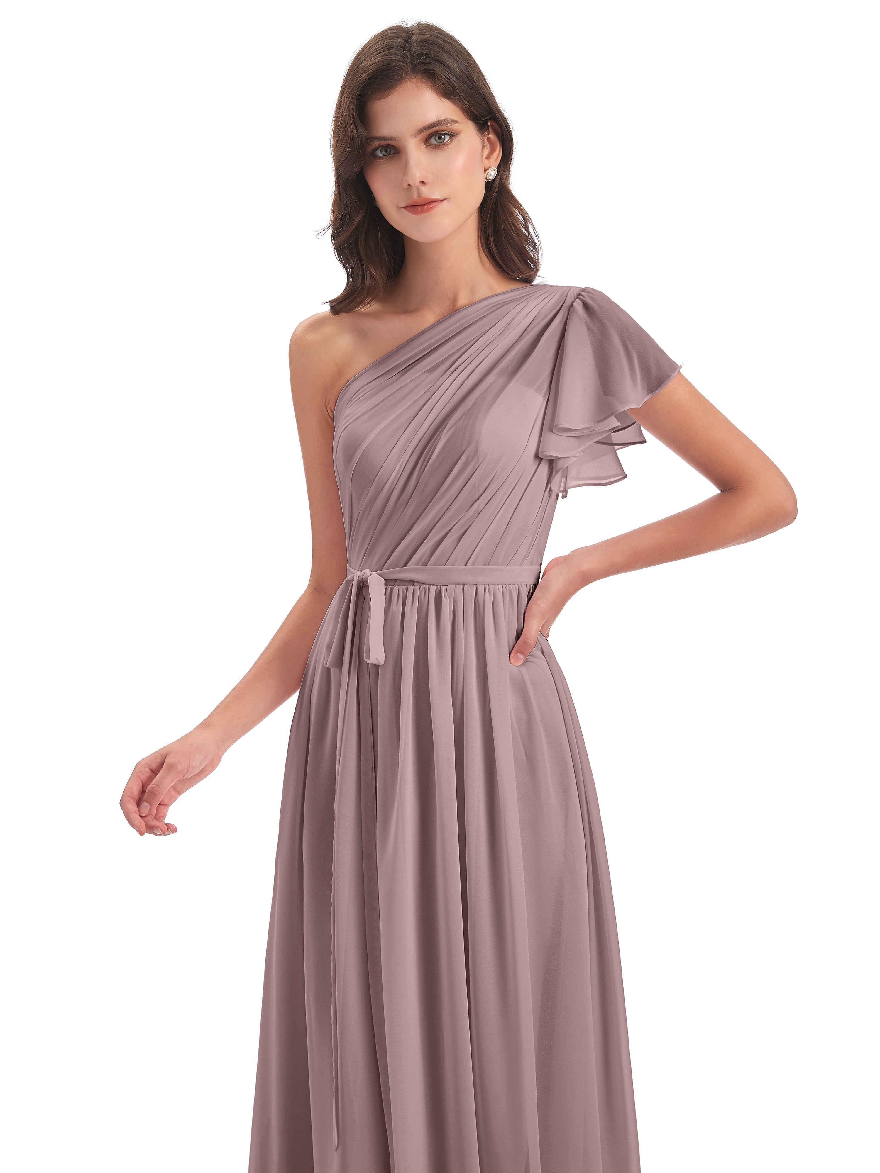 Robes De Demoiselle D'Honneur Mauve Foncé Balayage/Pinceau Traîne Seule-Épaule Robes Demoiselle D'Honneur