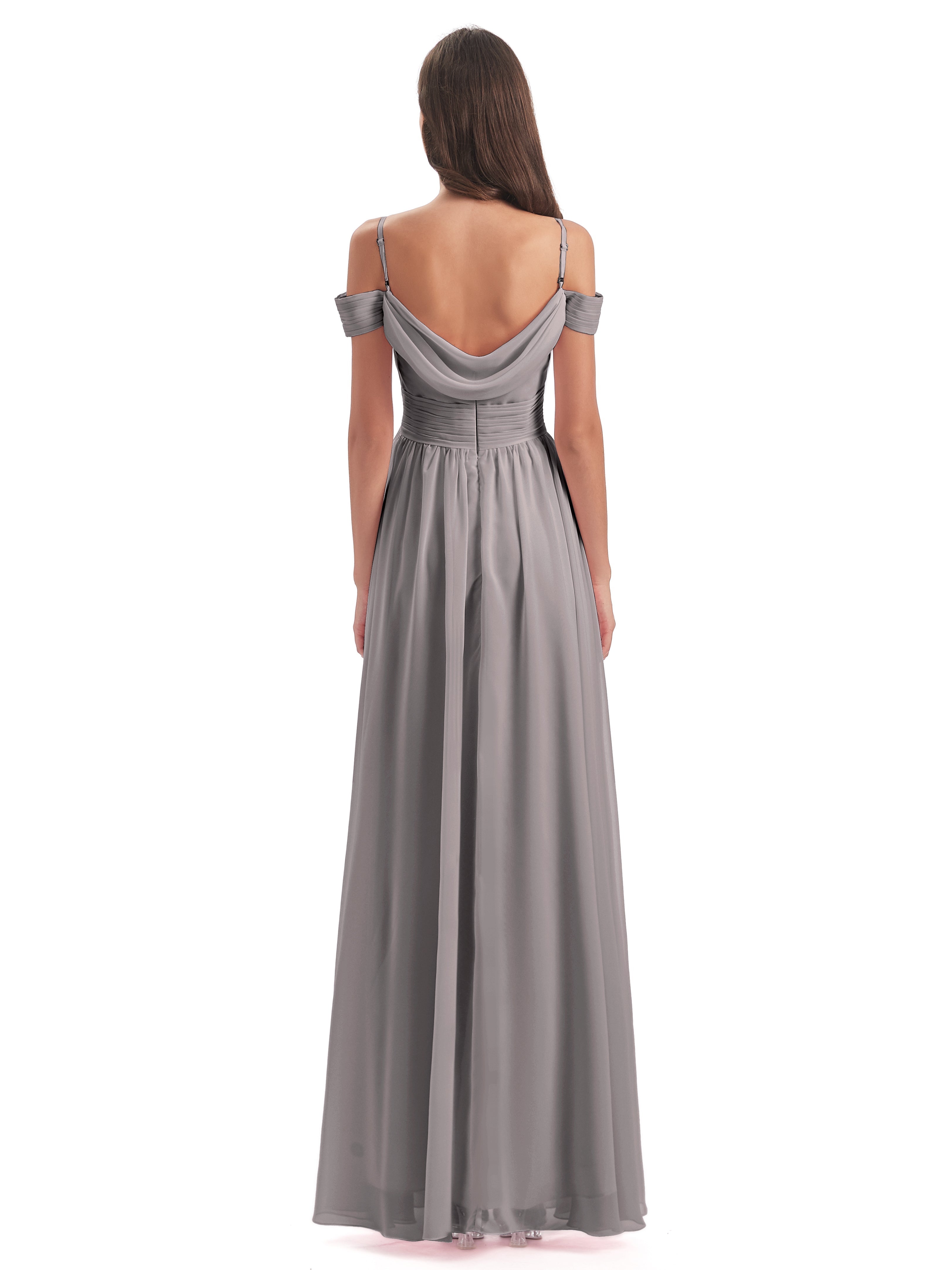 Robes De Demoiselle D'Honneur En Argent Bretelles Spaghetti Trapèze Mousseline Robes Demoiselle D'Honneur