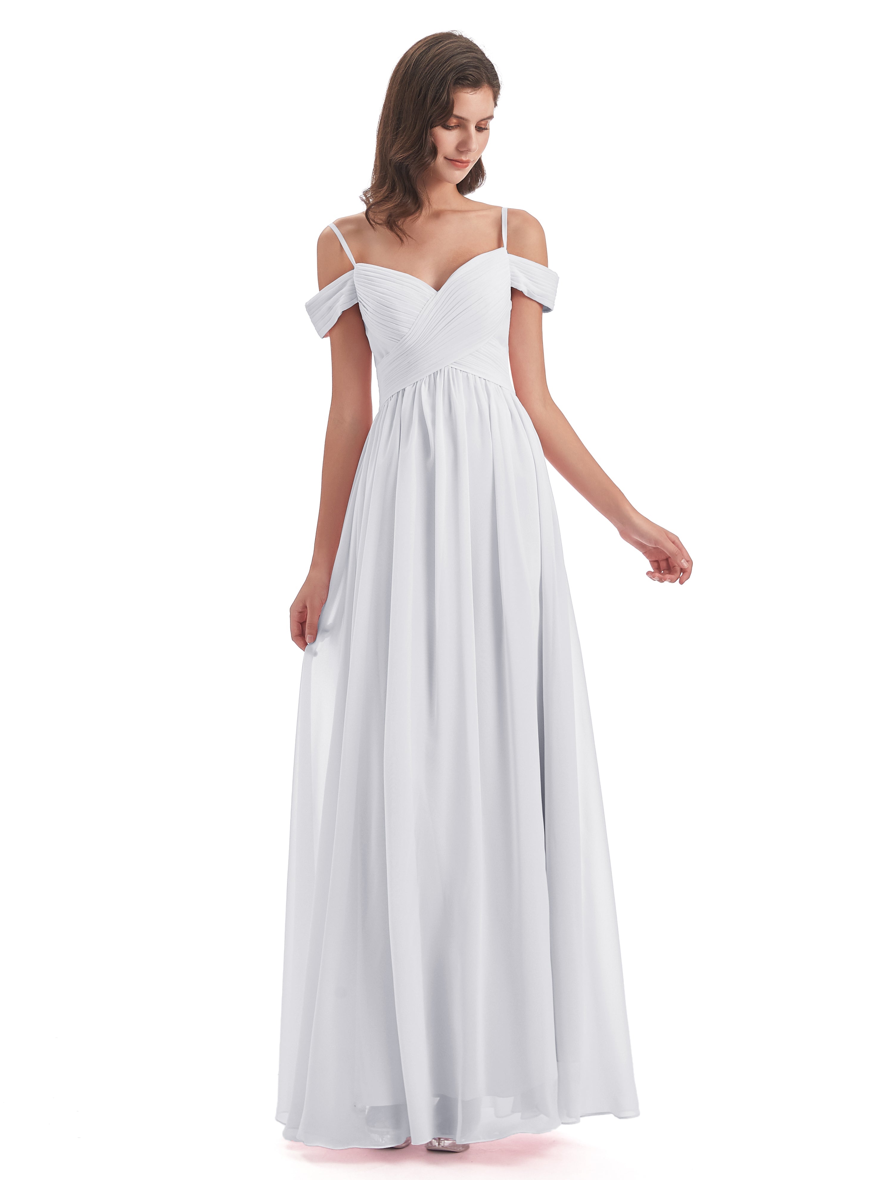 Robe Demoiselle D Honneur Blanche Adulte Bretelles Spaghetti Trapèze Mousseline Robes Demoiselle D'Honneur