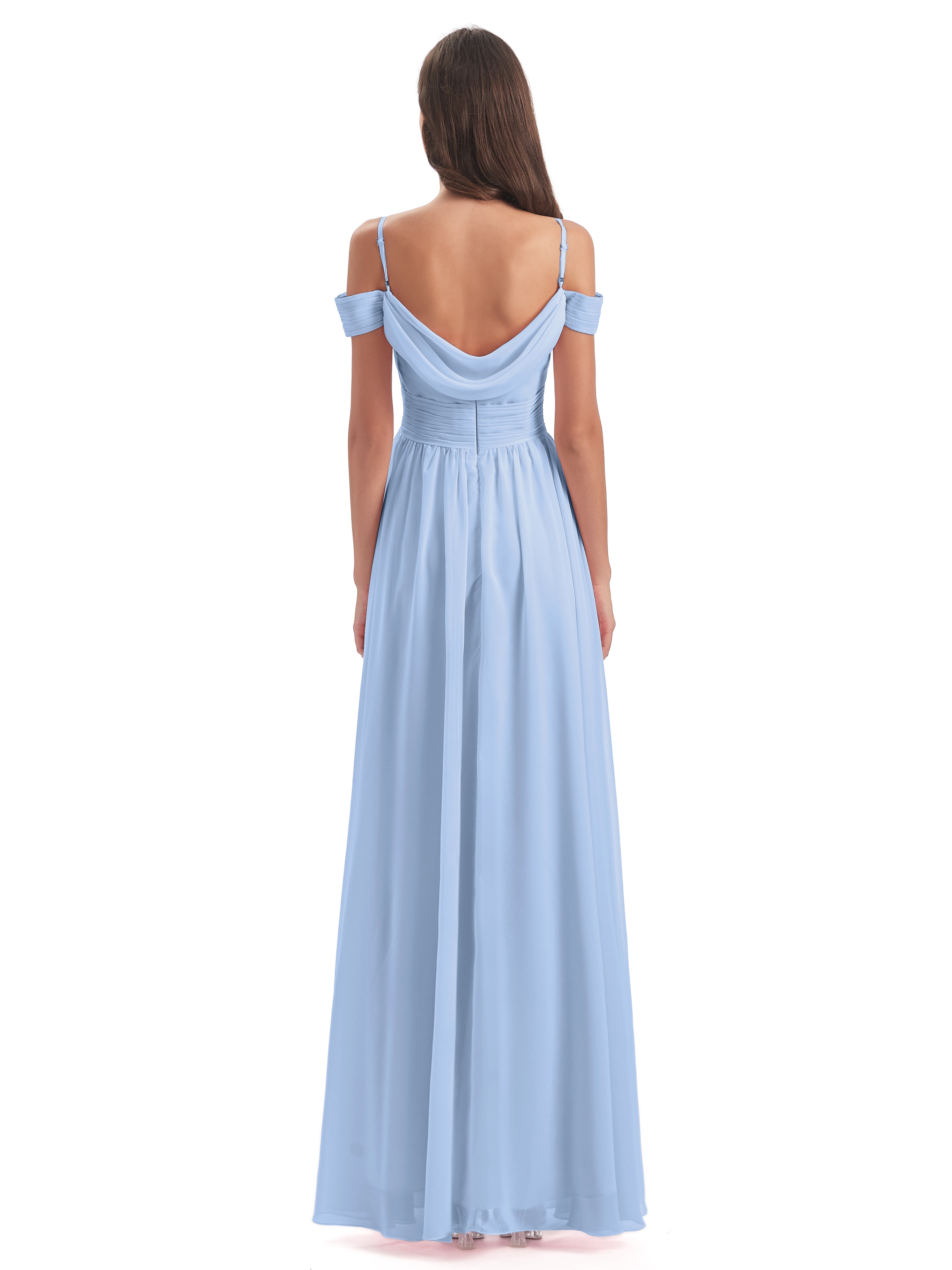 Robe De Demoiselle D Honneur Bleu Ciel Bretelles Spaghetti Trapèze Mousseline Robes Demoiselle D'Honneur