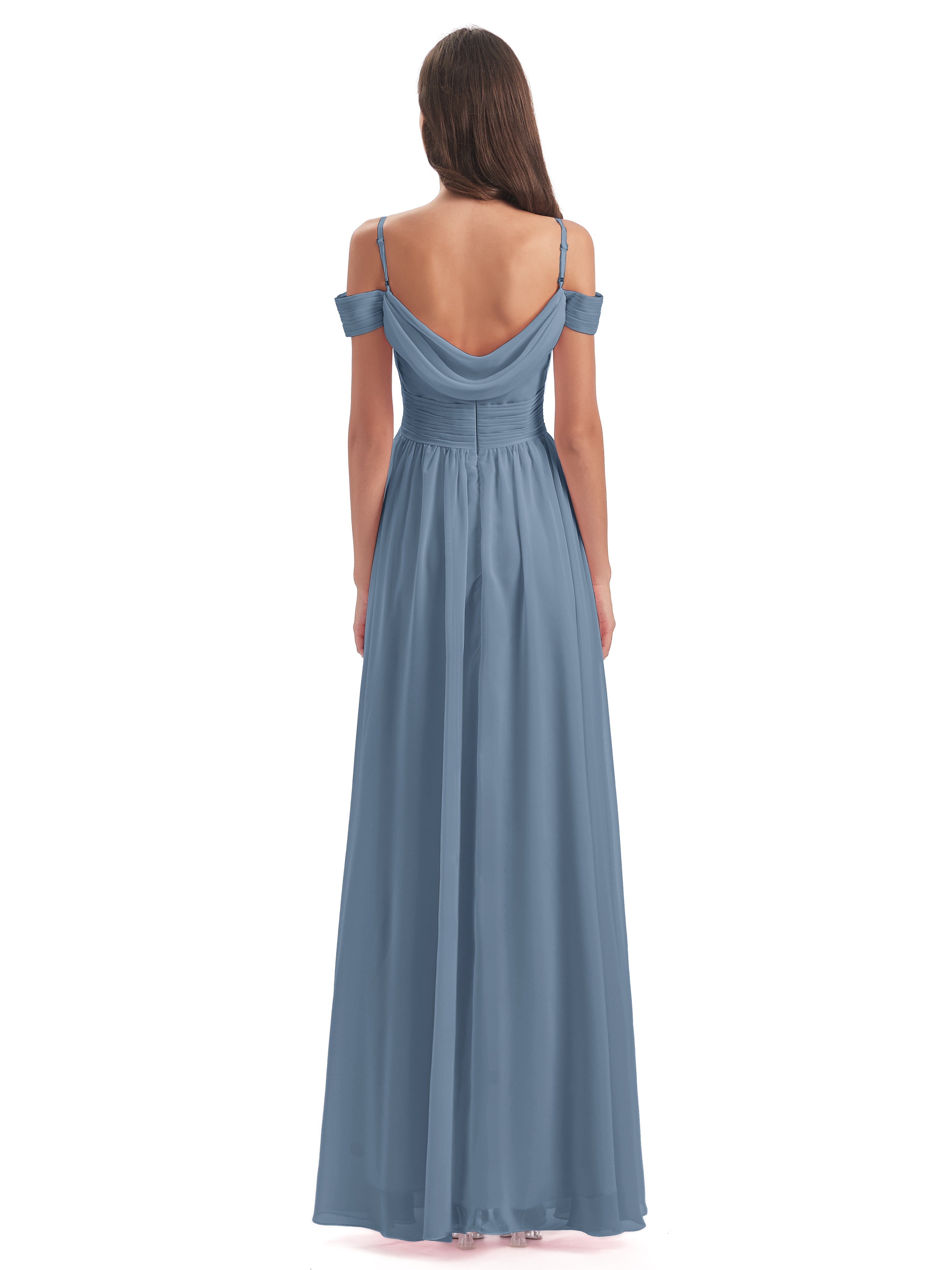 Robes De Demoiselle D'Honneur Bleu De Schiste Bretelles Spaghetti Trapèze Mousseline Robes Demoiselle D'Honneur