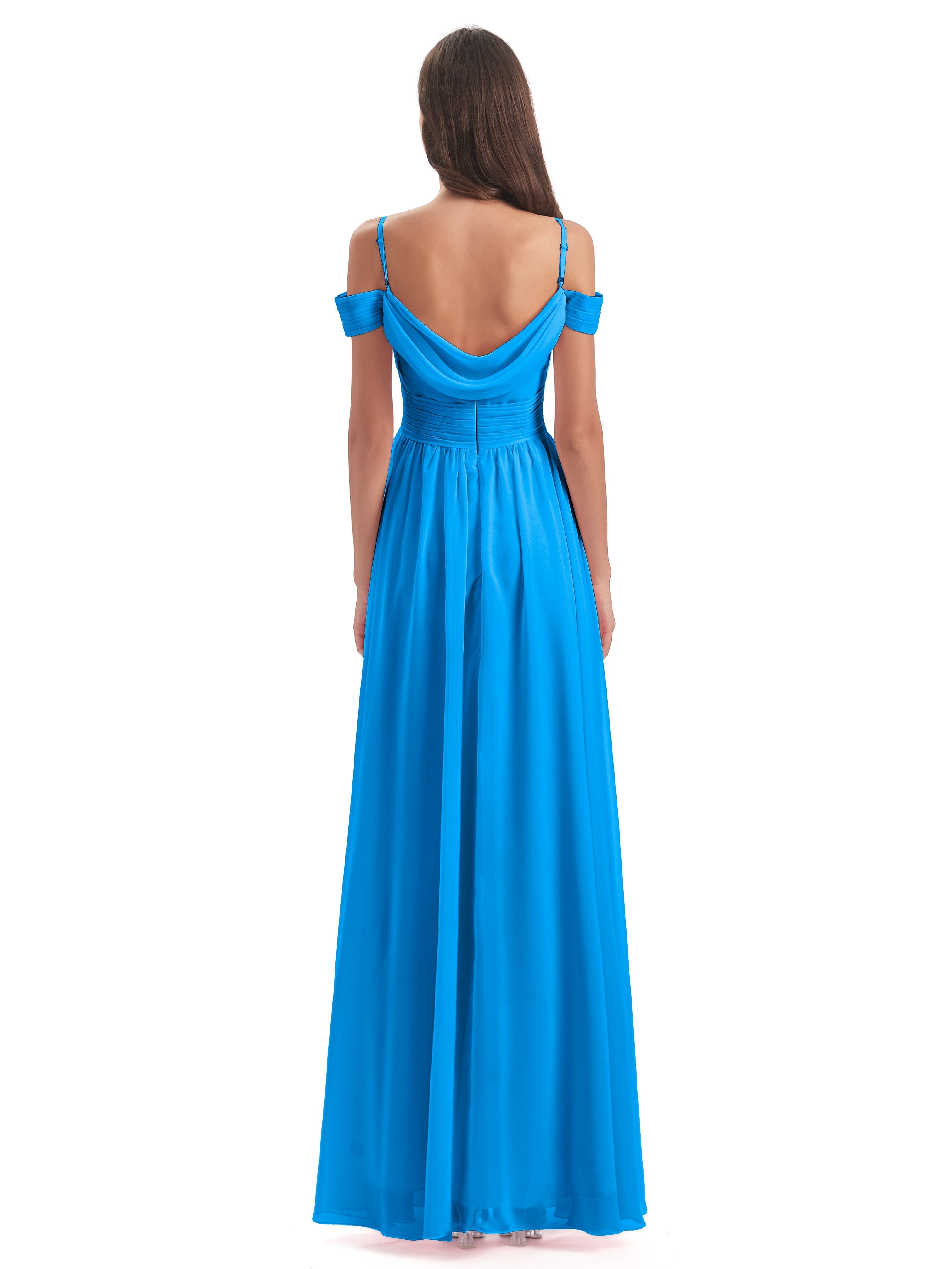Robes De Demoiselle D'Honneur Bleu Océan Bretelles Spaghetti Trapèze Mousseline Robes Demoiselle D'Honneur
