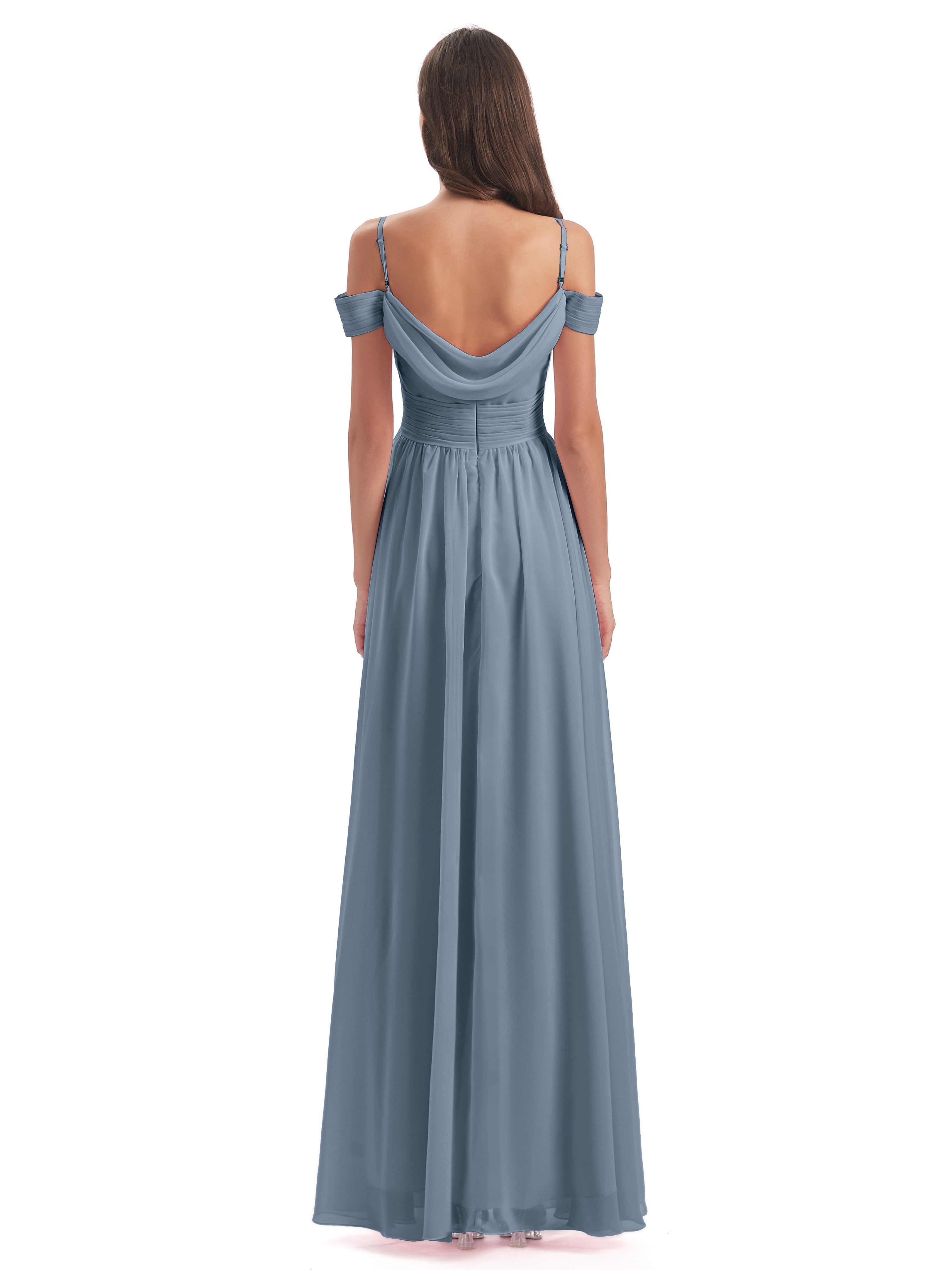 Robes De Demoiselle D'Honneur Bleu Poudre Bretelles Spaghetti Trapèze Mousseline Robes Demoiselle D'Honneur