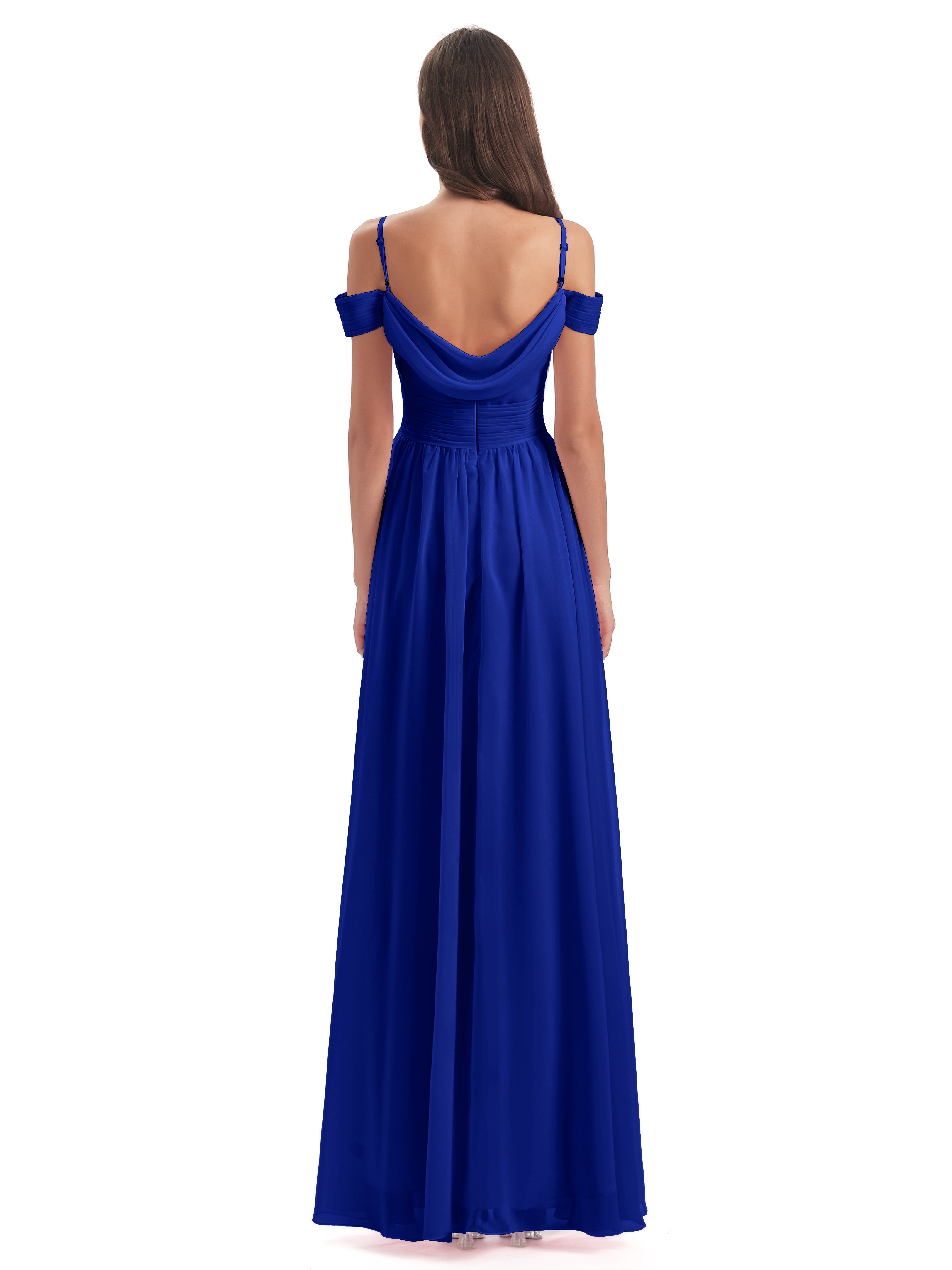 Robe Demoiselle D Honneur Bleue Roi Bretelles Spaghetti Trapèze Mousseline Robes Demoiselle D'Honneur