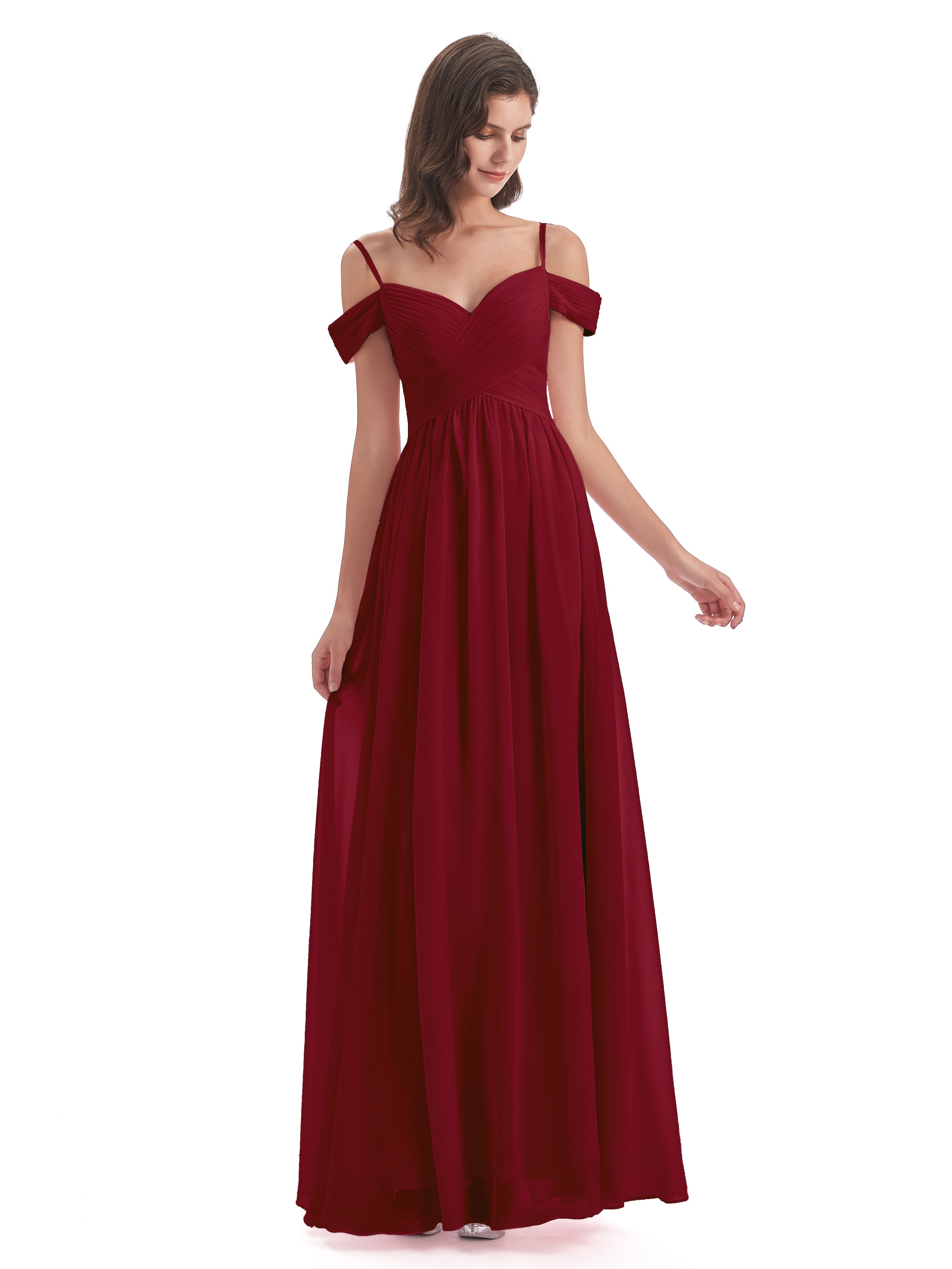 Robes Demoiselle D Honneur Bordeaux Bretelles Spaghetti Trapèze Mousseline Robes Demoiselle D'Honneur