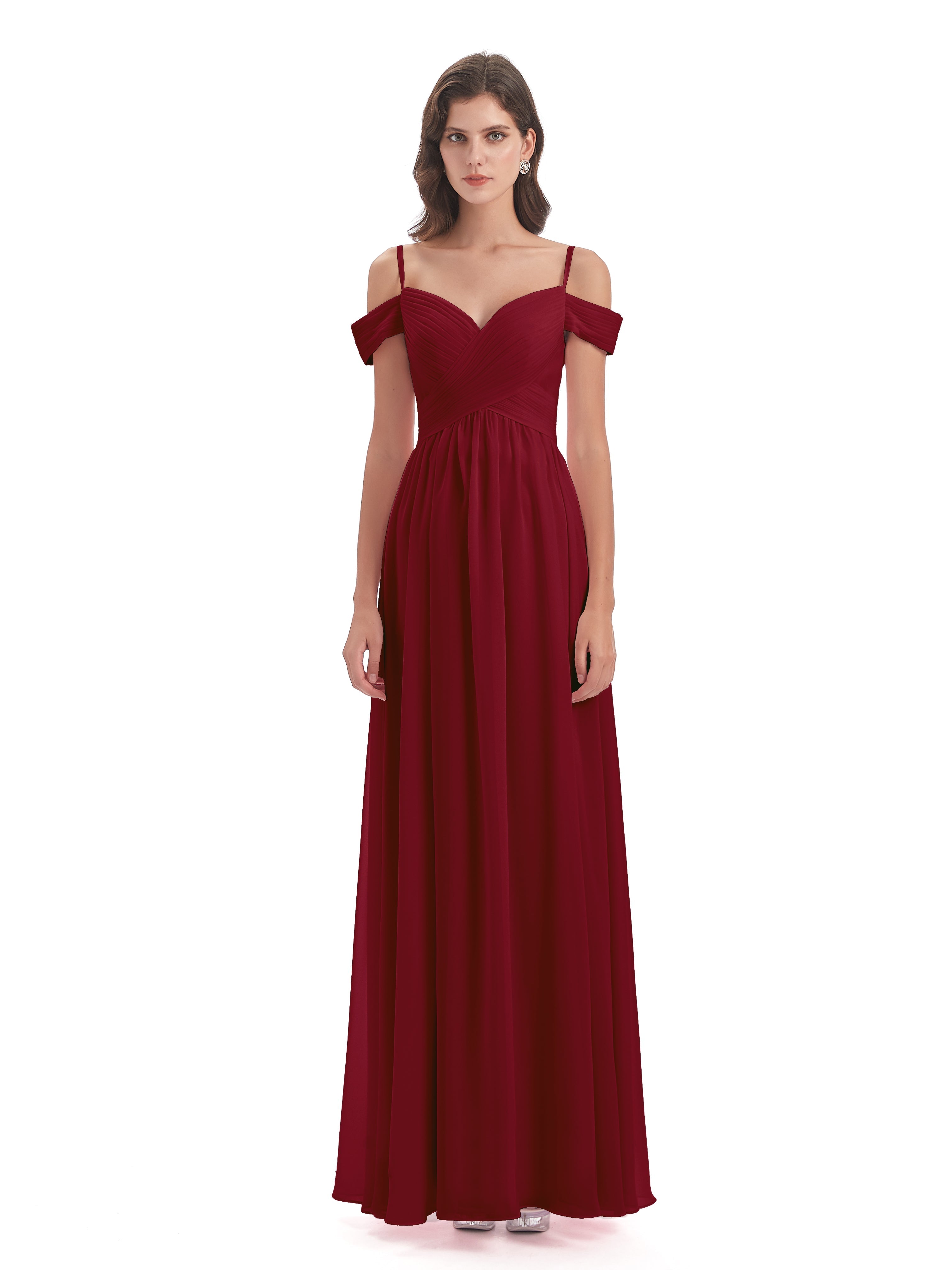 Robes Demoiselle D Honneur Bordeaux Bretelles Spaghetti Trapèze Mousseline Robes Demoiselle D'Honneur