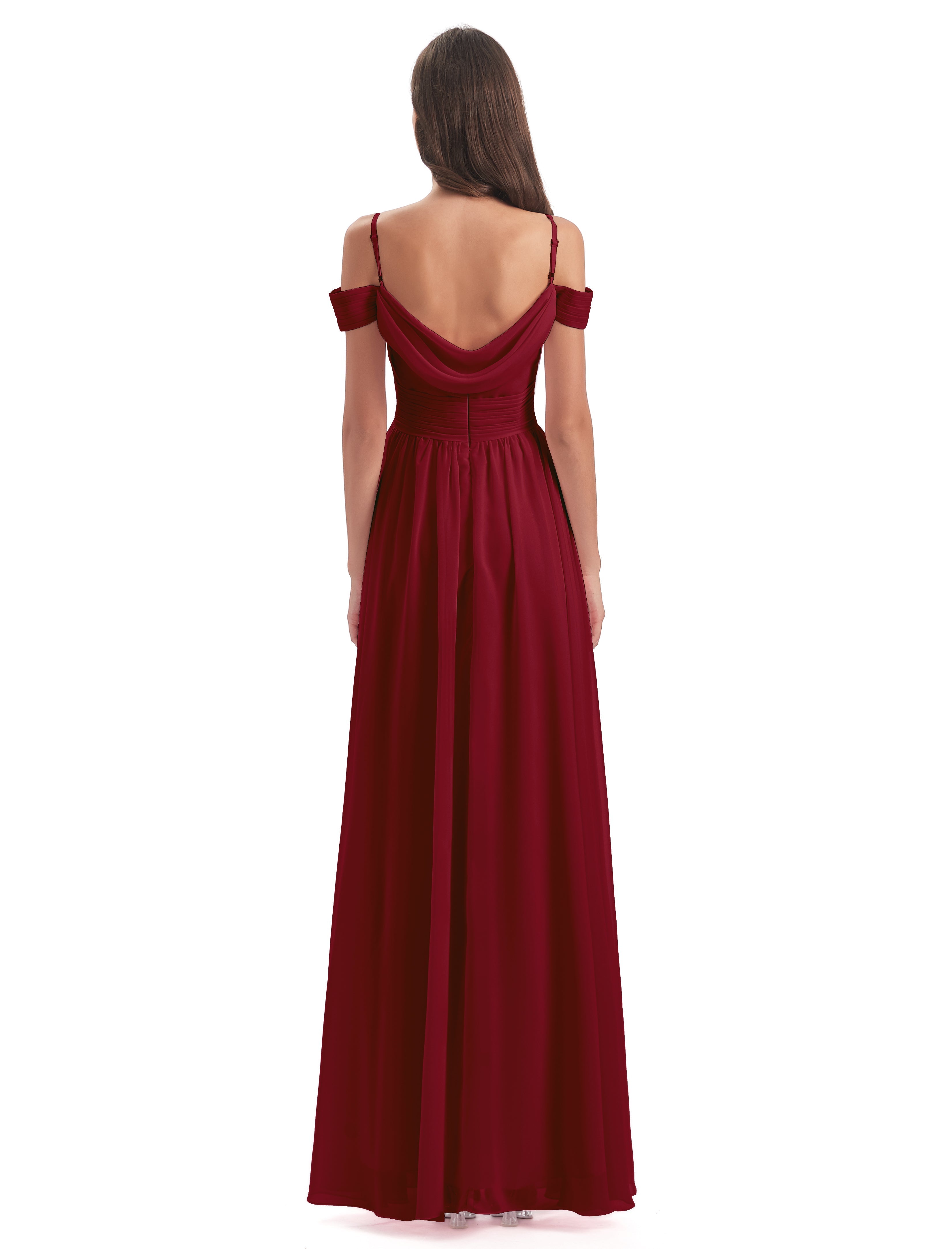 Robes Demoiselle D Honneur Bordeaux Bretelles Spaghetti Trapèze Mousseline Robes Demoiselle D'Honneur