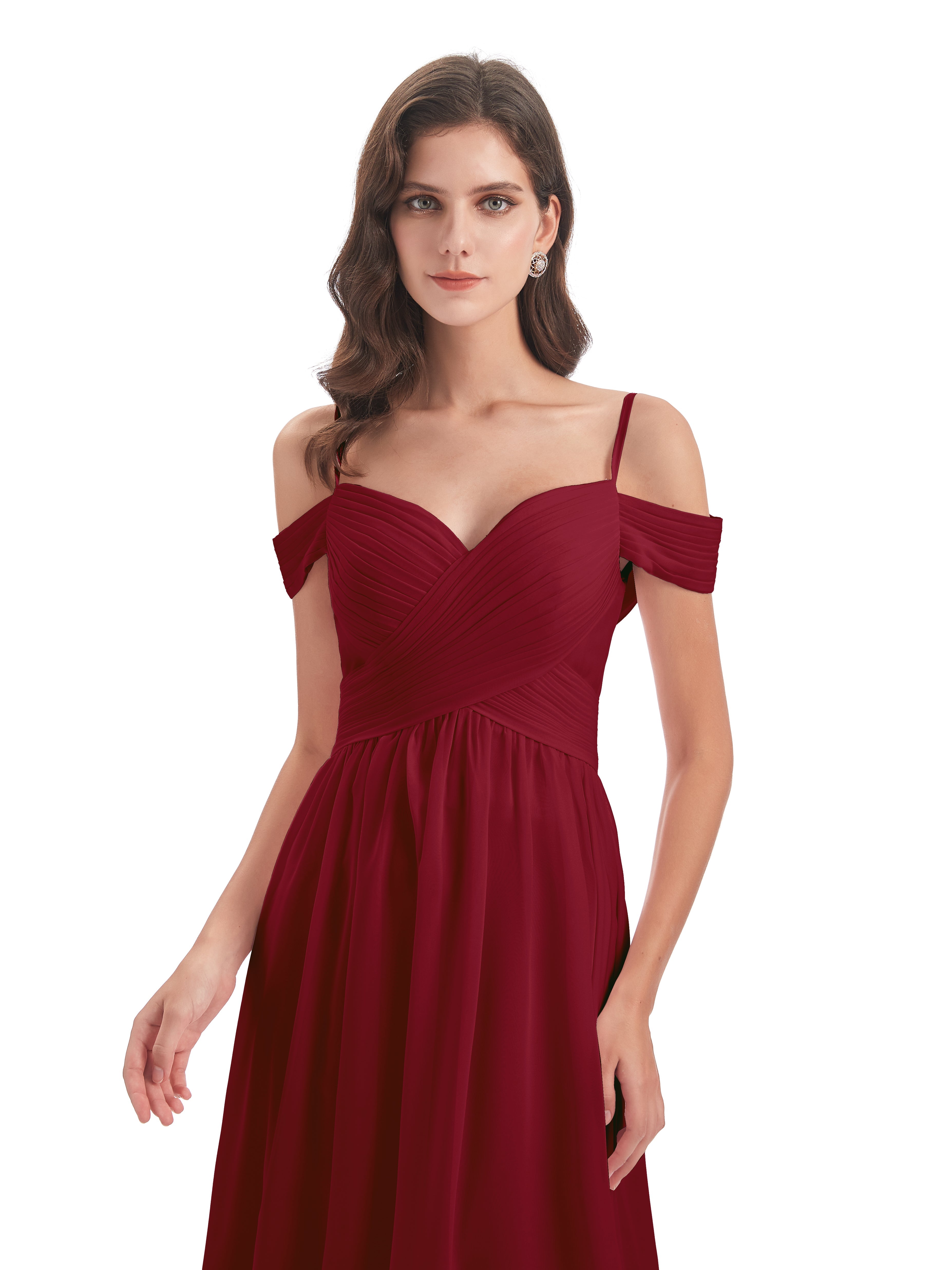 Robes Demoiselle D Honneur Bordeaux Bretelles Spaghetti Trapèze Mousseline Robes Demoiselle D'Honneur