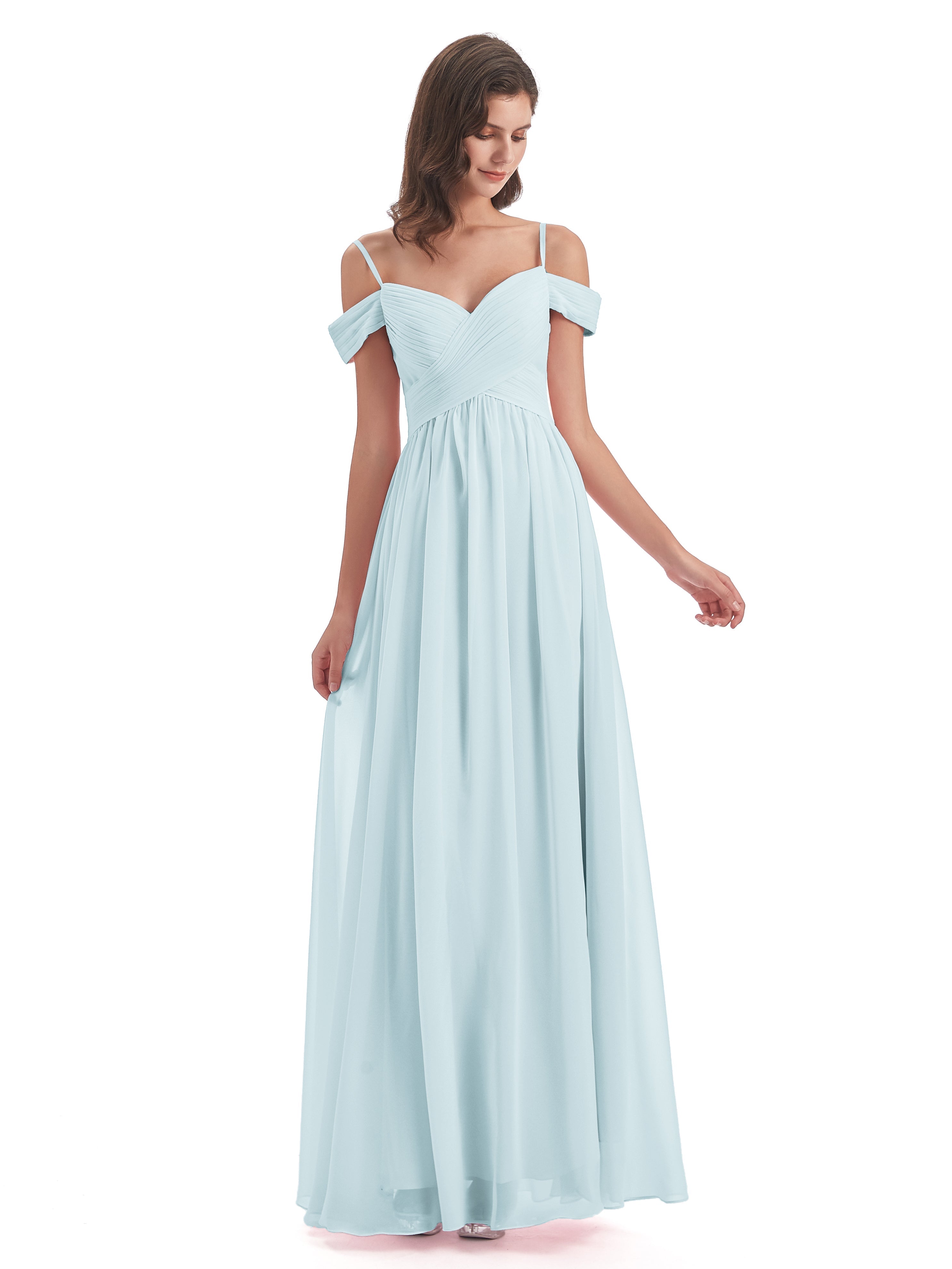 Robe De Demoiselle D'Honneur Brume Bretelles Spaghetti Trapèze Mousseline Robes Demoiselle D'Honneur