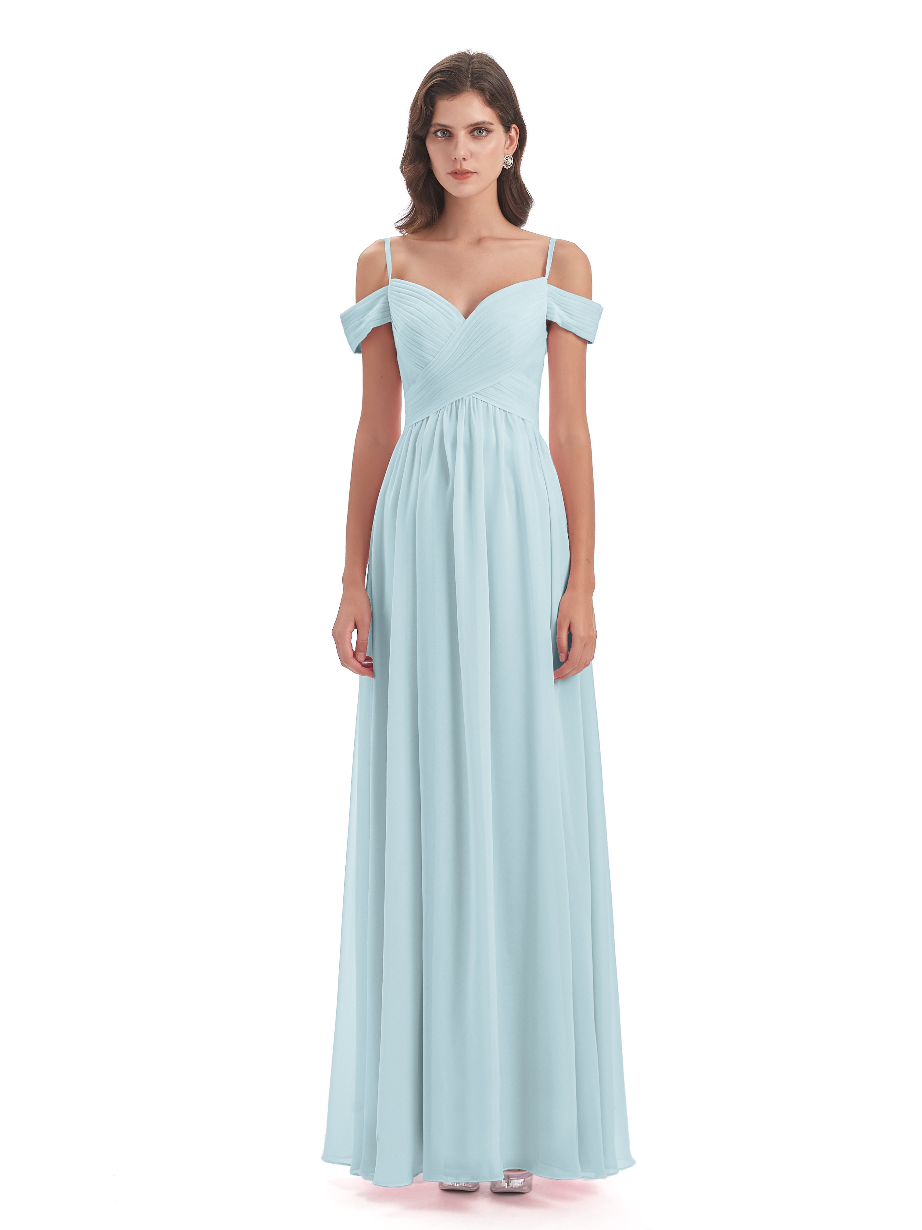 Robe De Demoiselle D'Honneur Brume Bretelles Spaghetti Trapèze Mousseline Robes Demoiselle D'Honneur